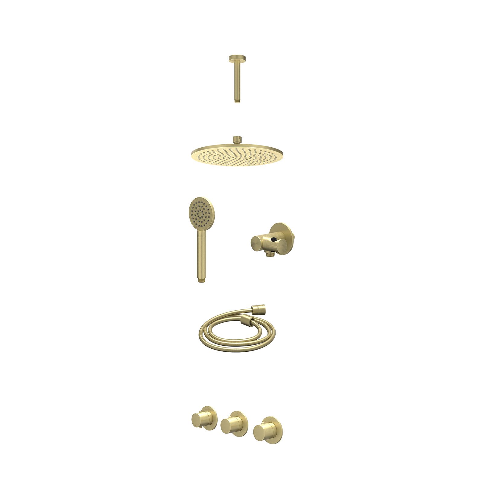 IVY Bond Regendoucheset inbouw 2 stopkranen - 25cm medium - plafond 15cm - verstelbare steun - satin spray - excl. inbouwbox - Geborsteld mat goud