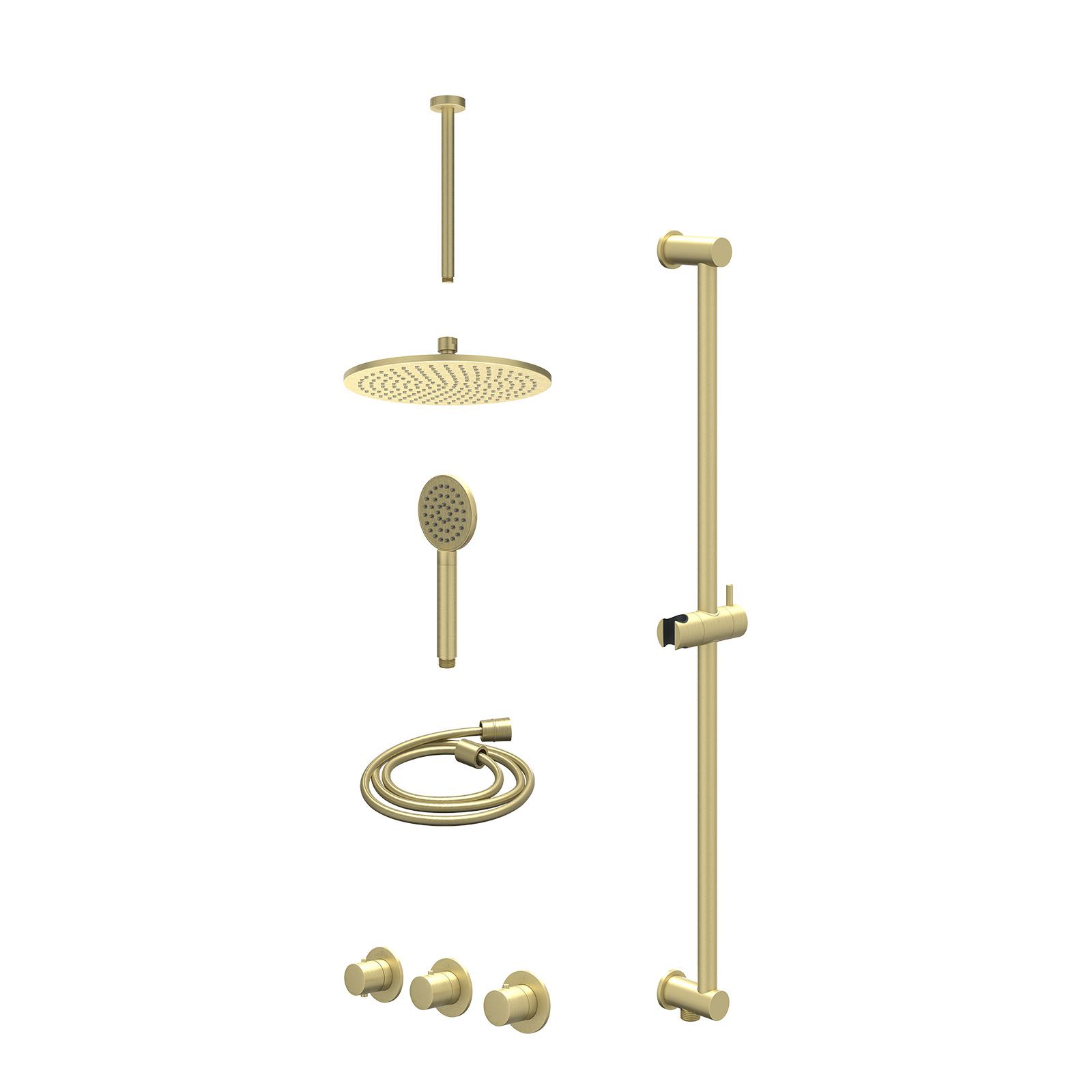 IVY Bond Regendoucheset inbouw 2 stopkranen - 25cm medium - plafond 30cm - glijstang - satin spray - excl. inbouwbox - Geborsteld mat goud