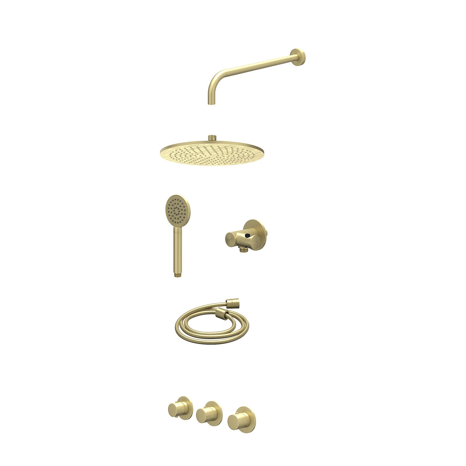 IVY Bond Regendoucheset inbouw 2 stopkranen - 30cm medium - wandarm - verstelbare steun - satin spray - excl. inbouwbox - Geborsteld mat goud