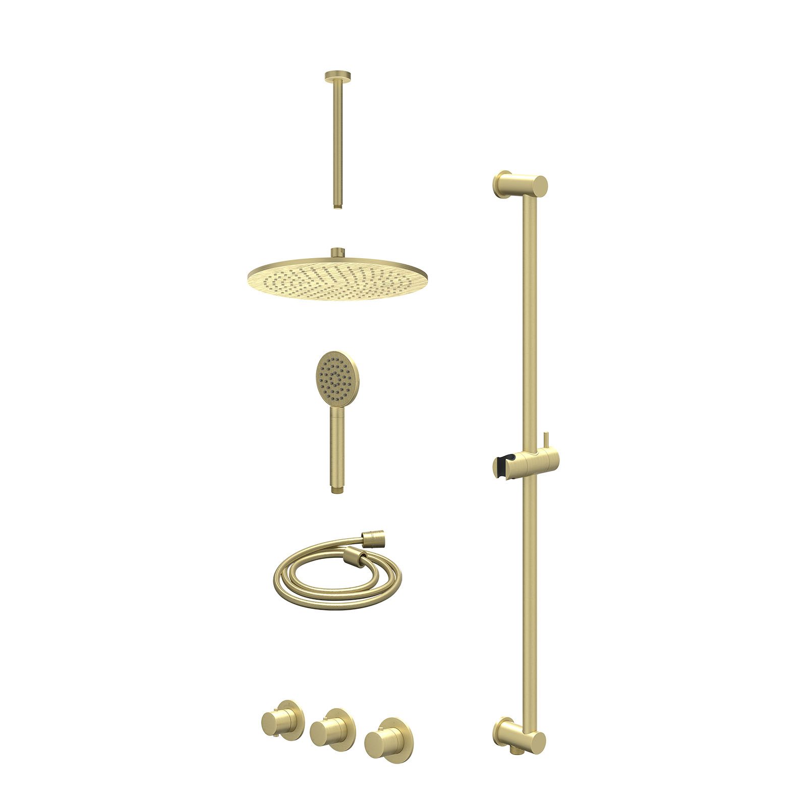 IVY Bond Regendoucheset inbouw 2 stopkranen - 30cm medium - plafond 30cm - glijstang - satin spray - excl. inbouwbox - Geborsteld mat goud