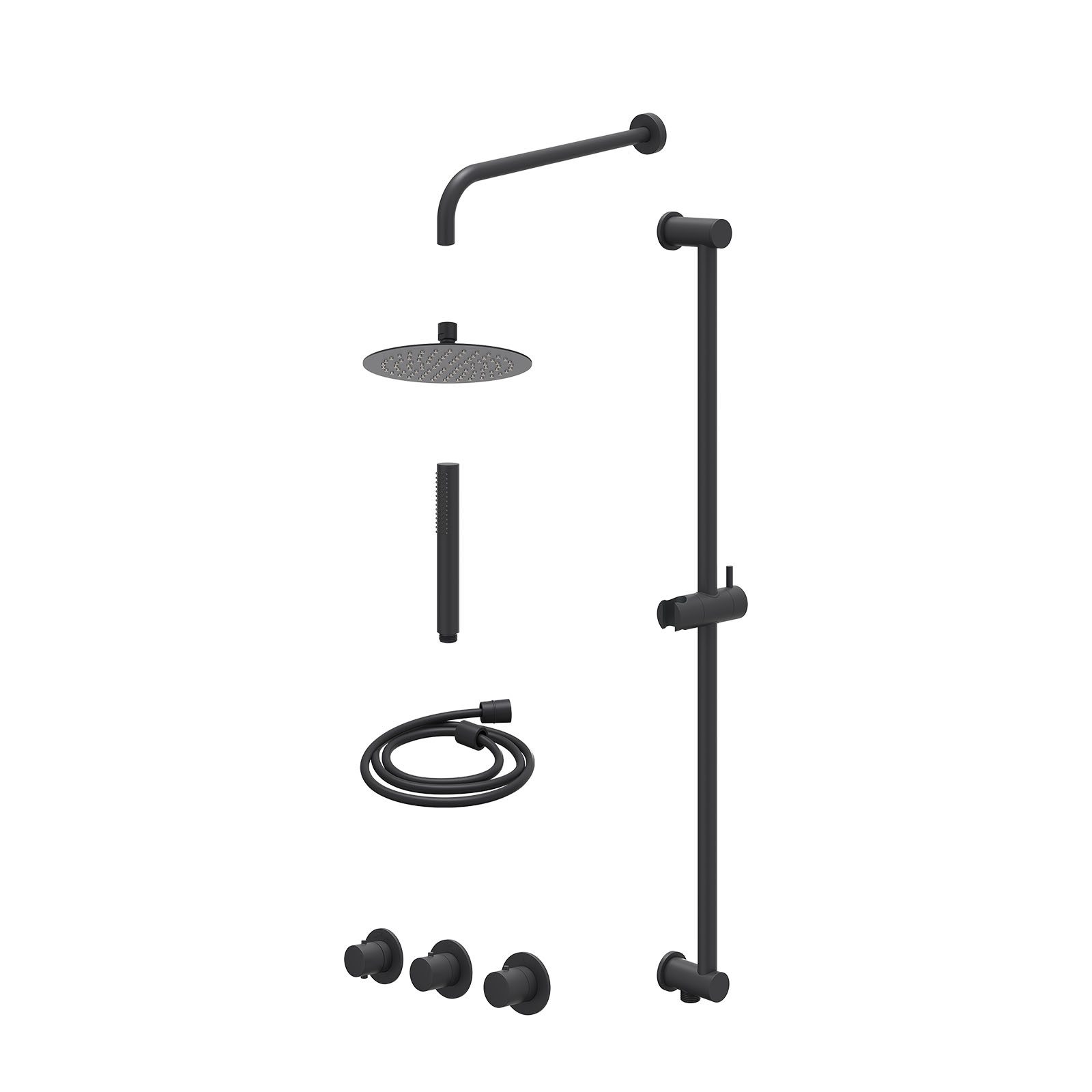 IVY Bond Regendoucheset inbouw 2 stopkranen - 20cm slim - wandarm - glijstang - staafhanddouche - excl. inbouwbox - Mat zwart