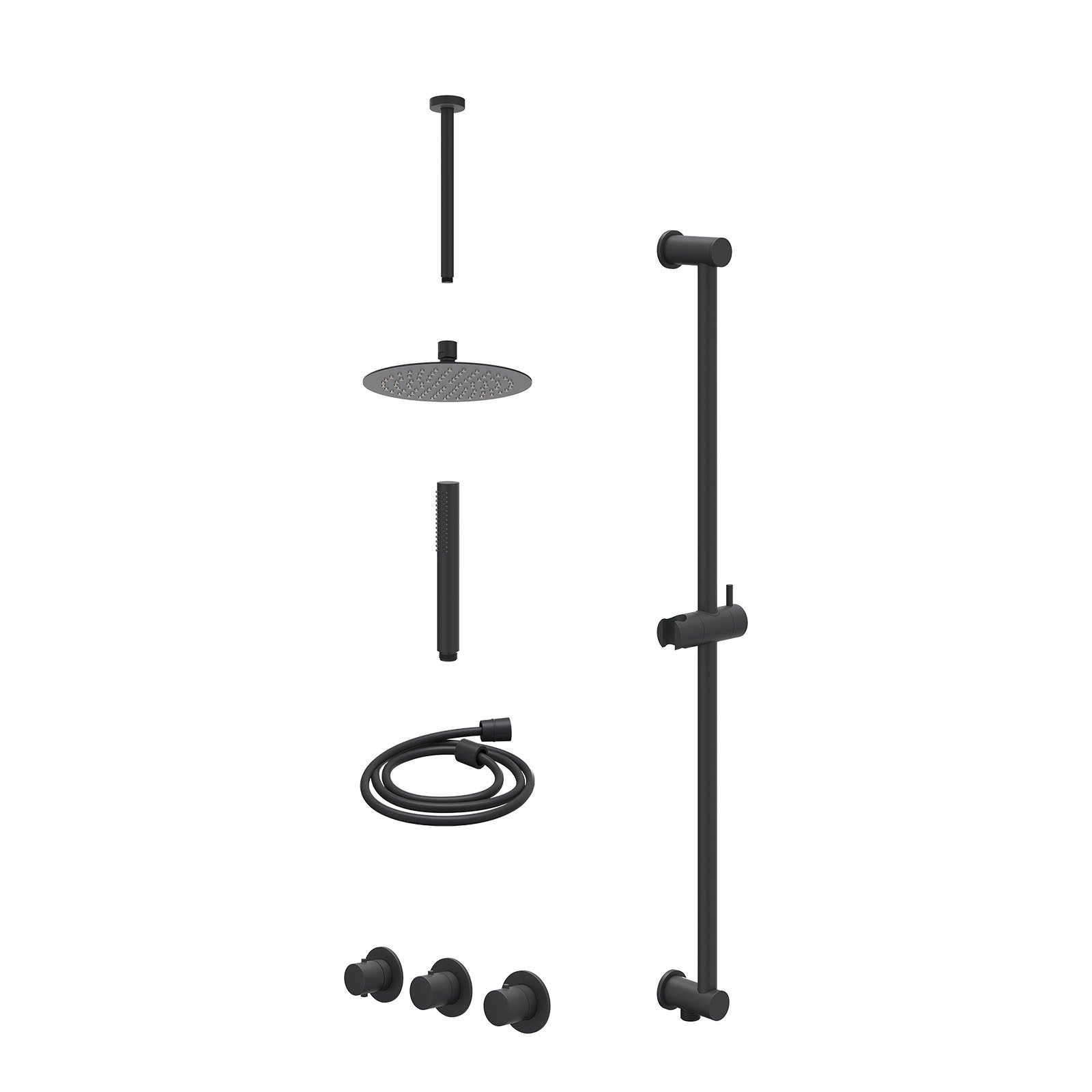 IVY Bond Regendoucheset inbouw 2 stopkranen - 20cm slim - plafond 30cm - glijstang - staafhanddouche - excl. inbouwbox - Mat zwart