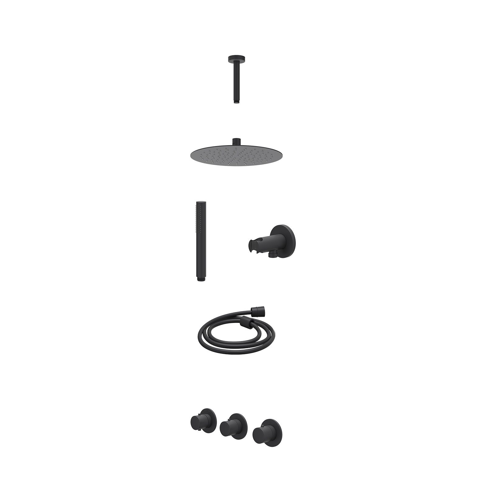 IVY Bond Regendoucheset inbouw 2 stopkranen - 25cm slim - plafond 15cm - wandhouder - staafhanddouche - excl. inbouwbox - Mat zwart