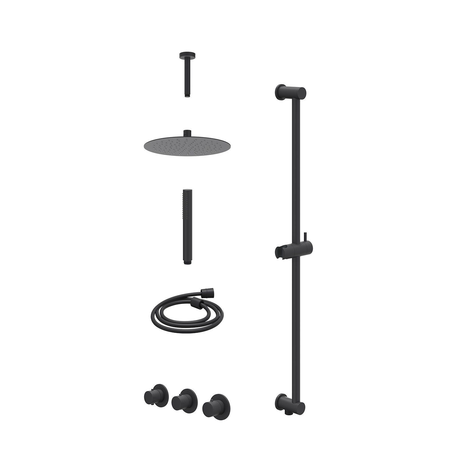 IVY Bond Regendoucheset inbouw 2 stopkranen - 25cm slim - plafond 15cm - glijstang - staafhanddouche - excl. inbouwbox - Mat zwart