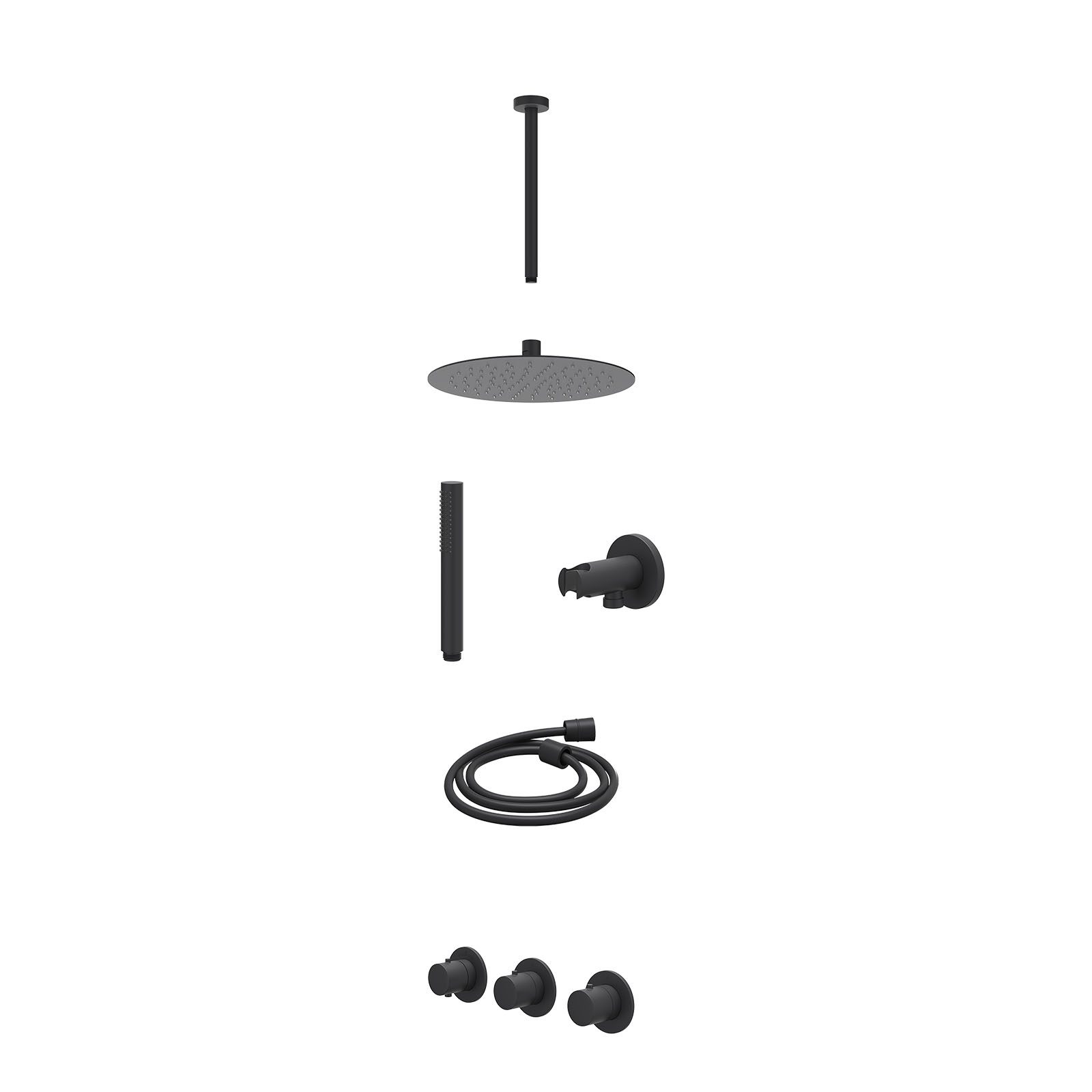IVY Bond Regendoucheset inbouw 2 stopkranen - 25cm slim - plafond 30cm - wandhouder - staafhanddouche - excl. inbouwbox - Mat zwart