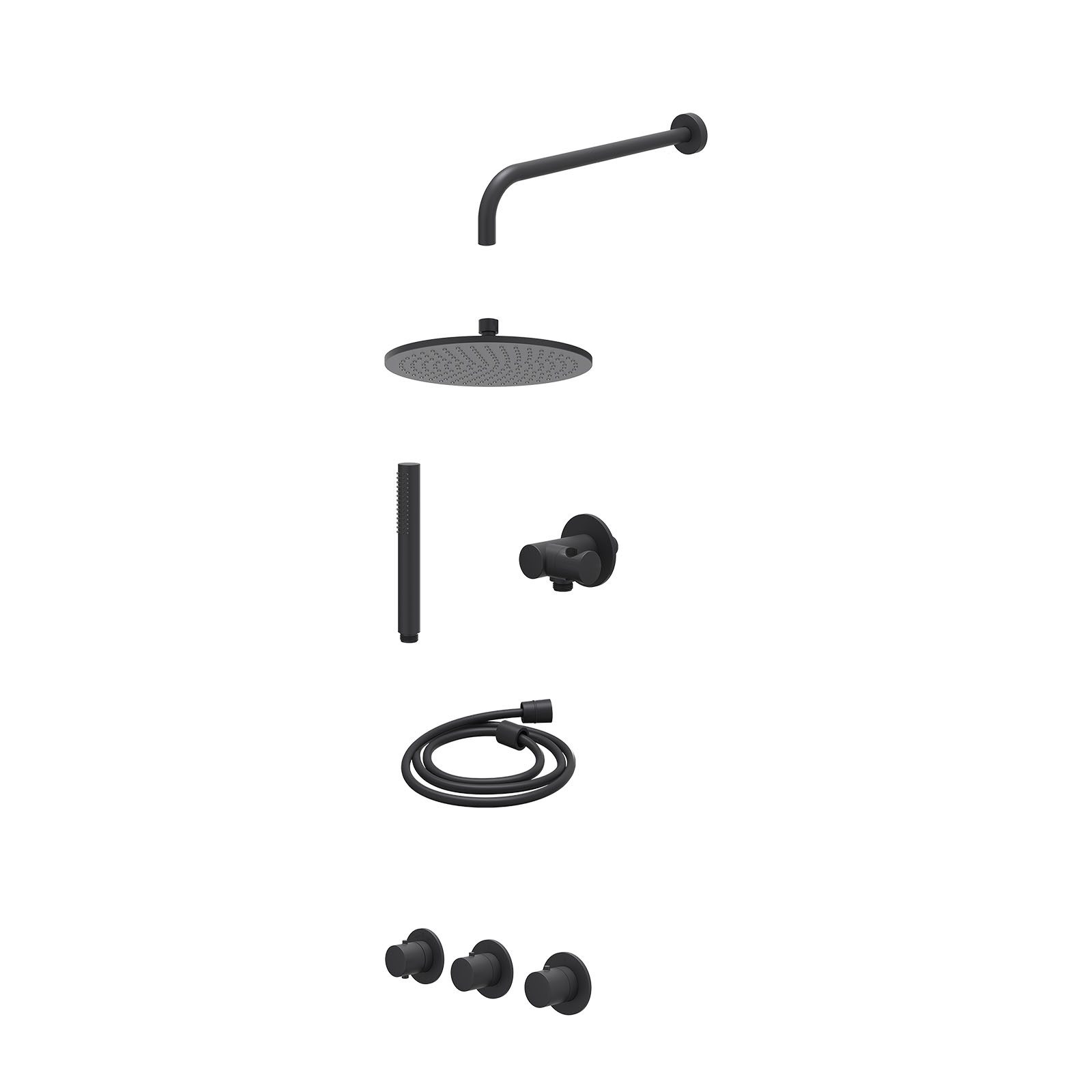 IVY Bond Regendoucheset inbouw 2 stopkranen - 25cm medium - wandarm - verstelbare steun - staafhanddouche - excl. inbouwbox - Mat zwart
