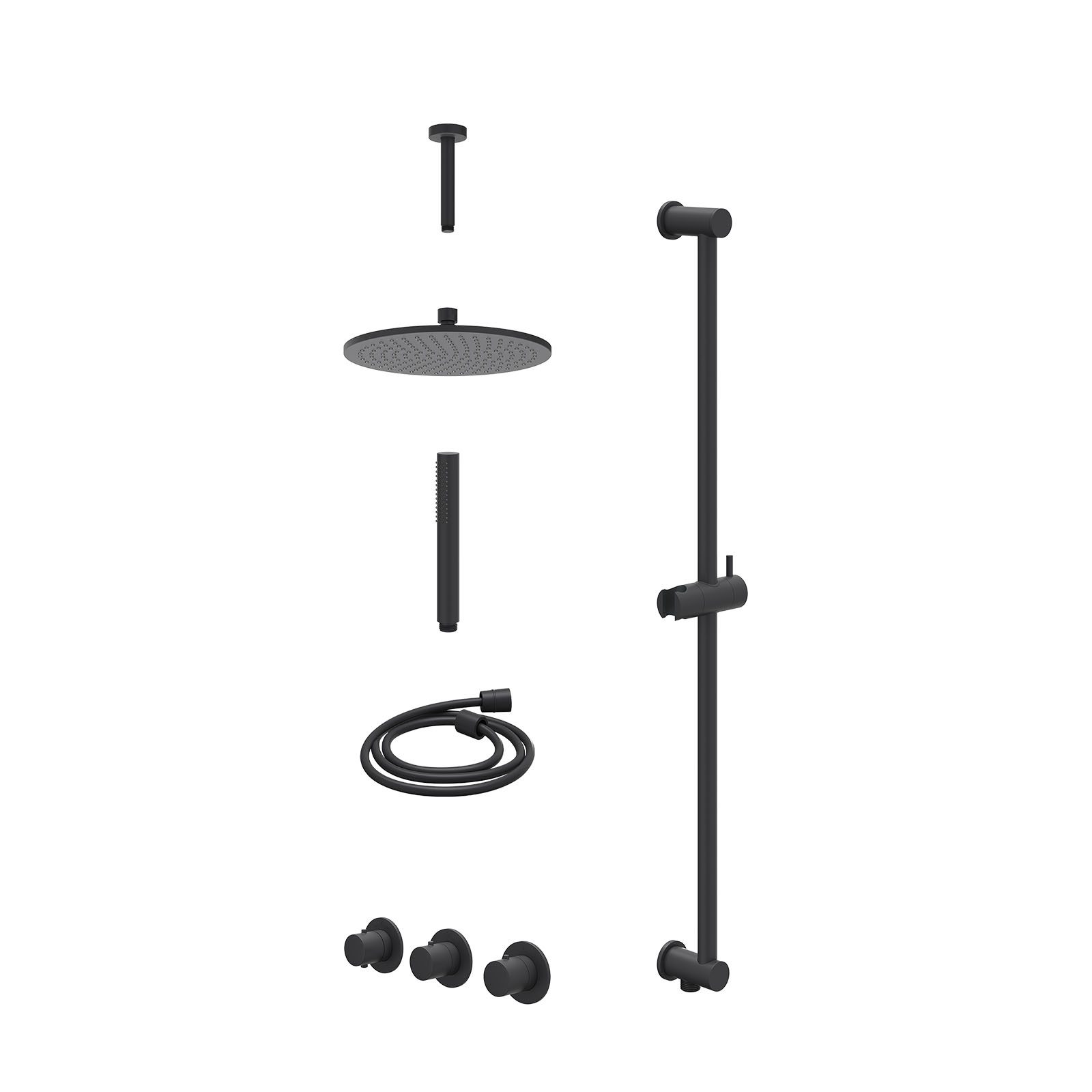 IVY Bond Regendoucheset inbouw 2 stopkranen - 25cm medium - plafond 15cm - glijstang - staafhanddouche - excl. inbouwbox - Mat zwart