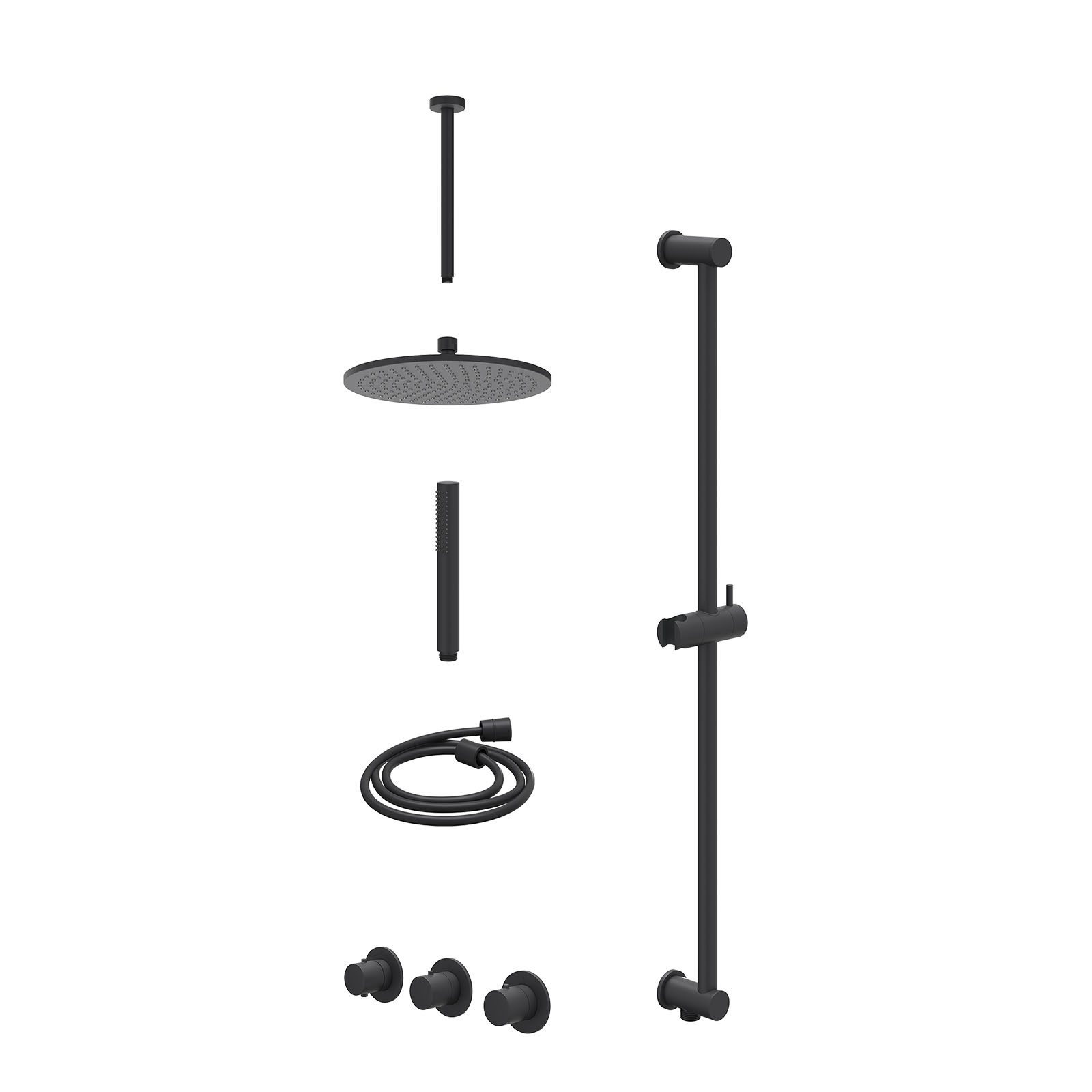 IVY Bond Regendoucheset inbouw 2 stopkranen - 25cm medium - plafond 30cm - glijstang - staafhanddouche - excl. inbouwbox - Mat zwart