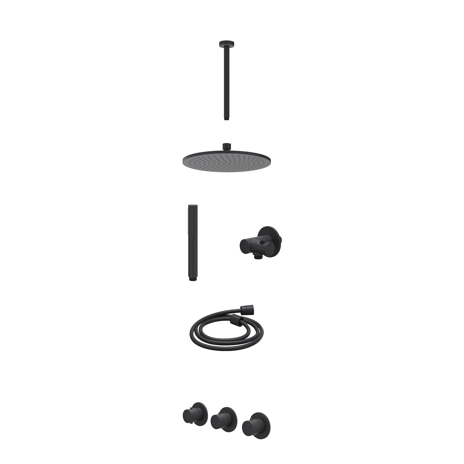IVY Bond Regendoucheset inbouw 2 stopkranen - 25cm medium - plafond 30cm - verstelbare steun - staafhanddouche - excl. inbouwbox - Mat zwart