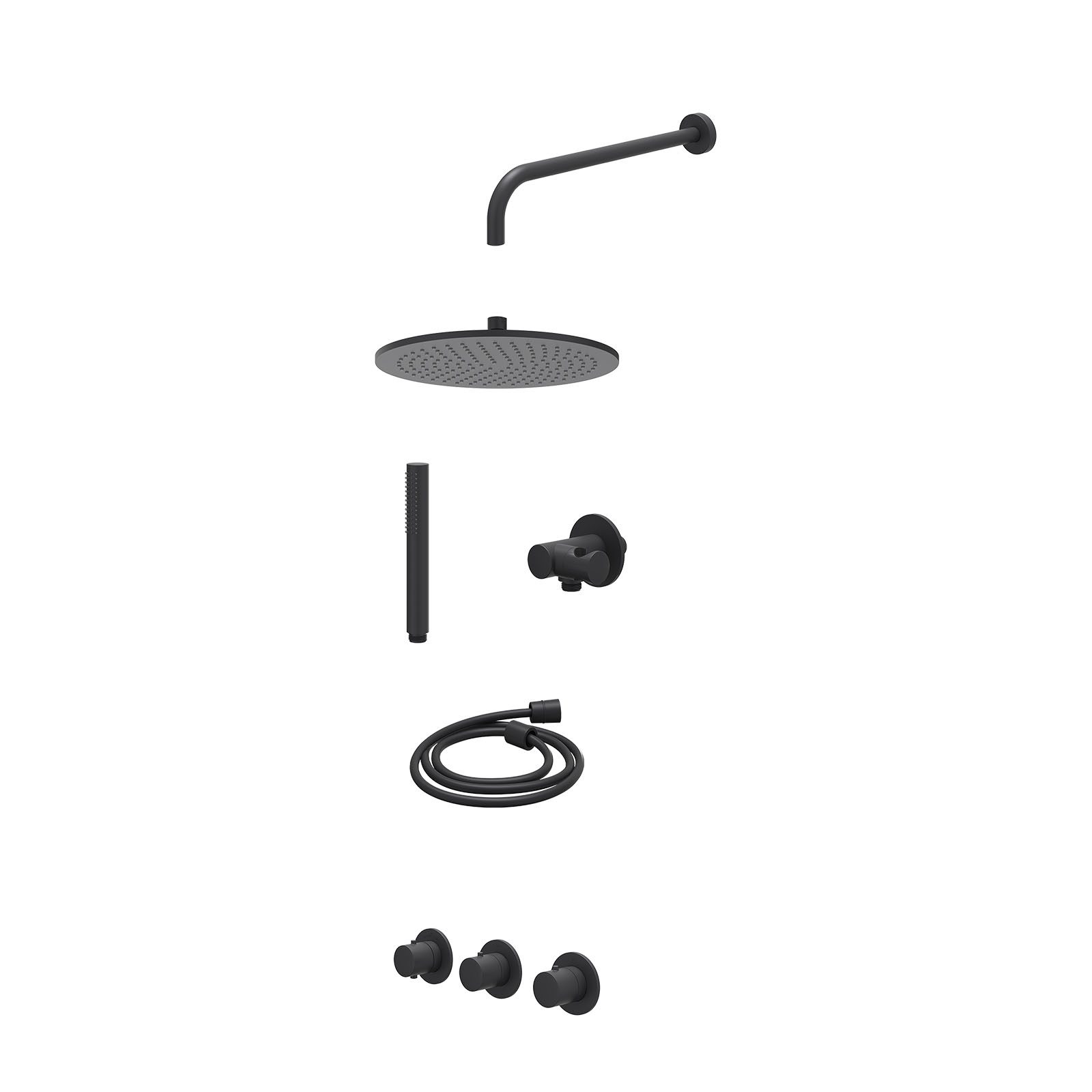 IVY Bond Regendoucheset inbouw 2 stopkranen - 30cm medium - wandarm - verstelbare steun - staafhanddouche - excl. inbouwbox - Mat zwart