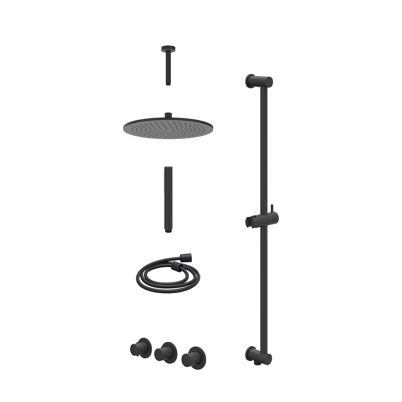 IVY Bond Regendoucheset inbouw 2 stopkranen - 30cm medium - plafond 15cm - glijstang - staafhanddouche - excl. inbouwbox - Mat zwart