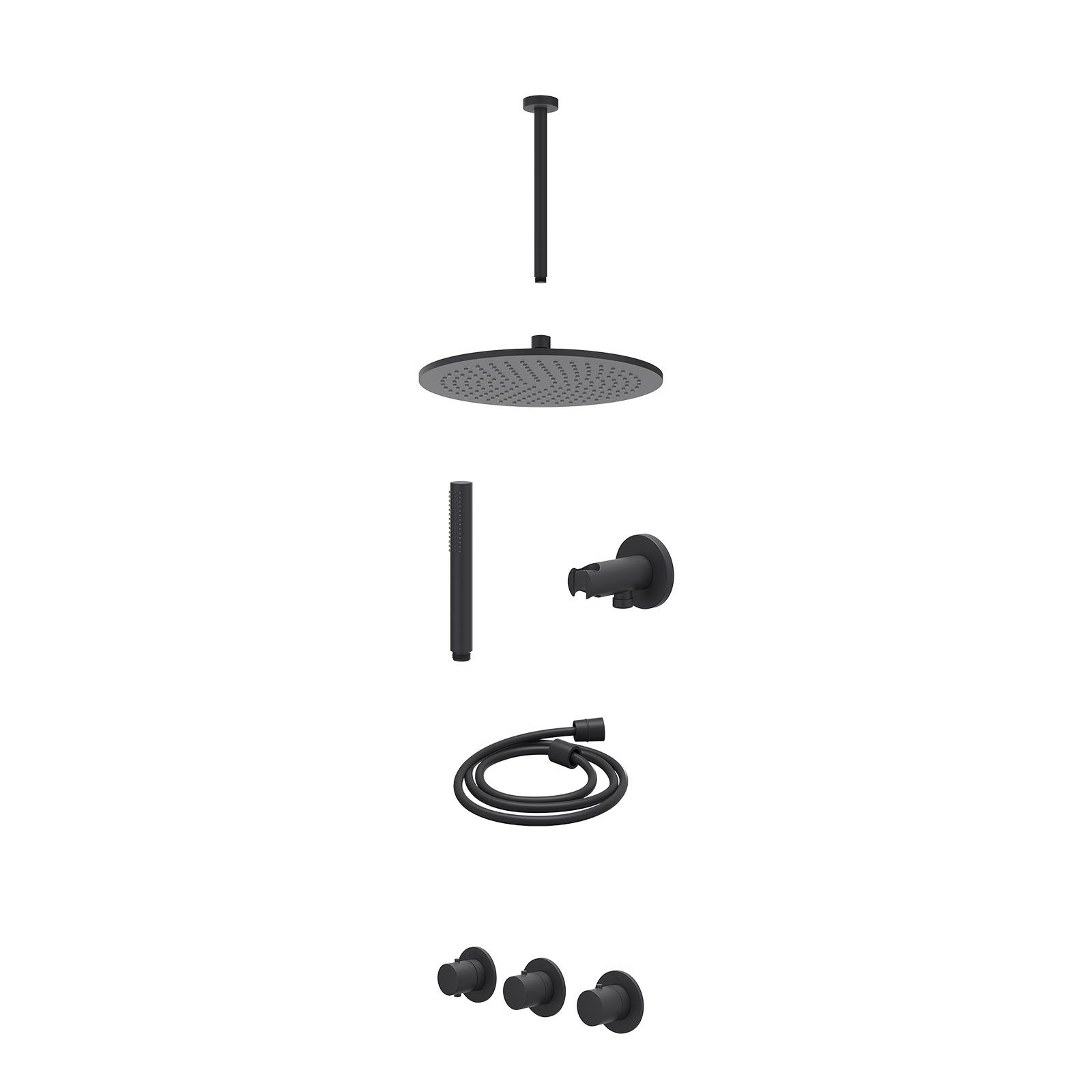 IVY Bond Regendoucheset inbouw 2 stopkranen - 30cm medium - plafond 30cm - wandhouder - staafhanddouche - excl. inbouwbox - Mat zwart