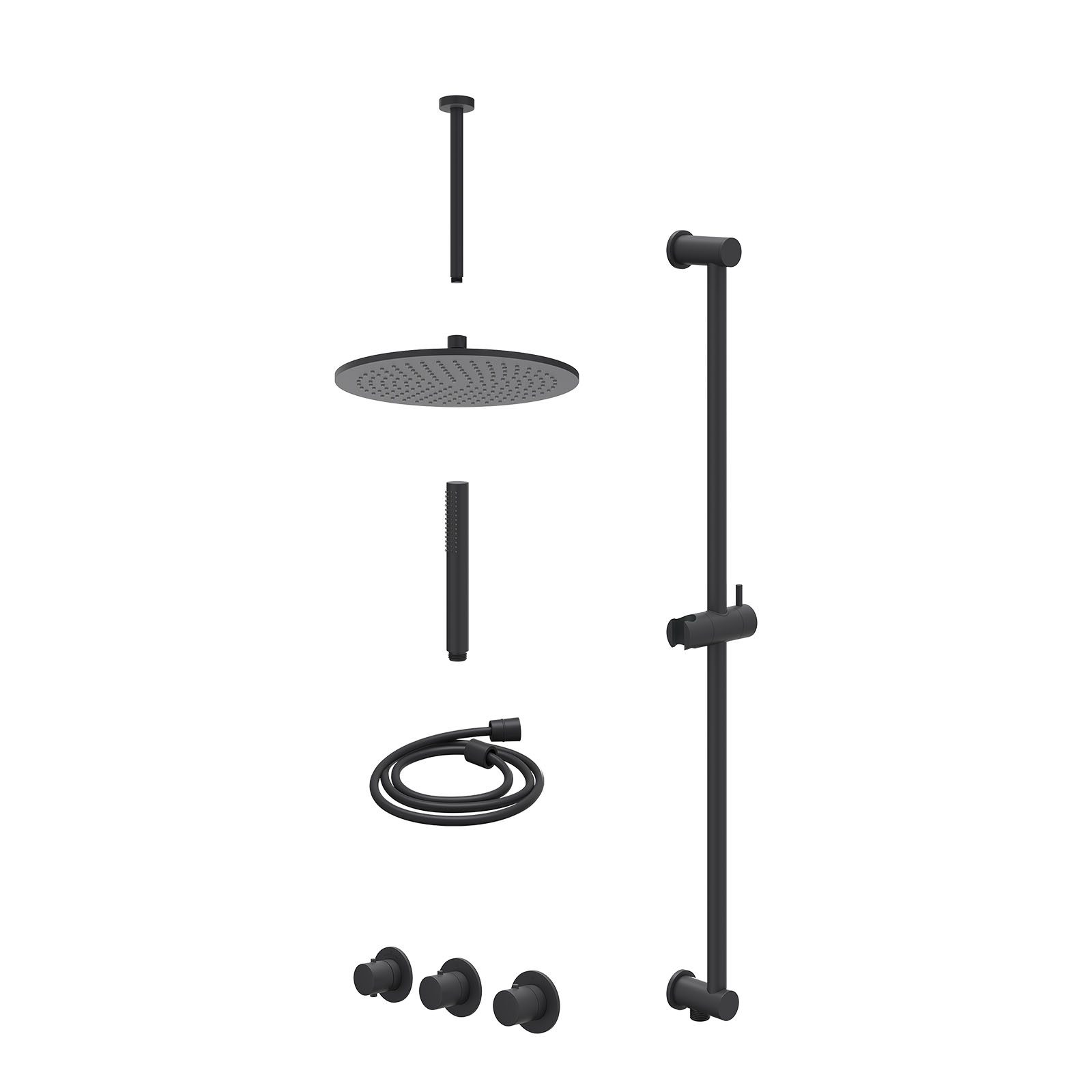 IVY Bond Regendoucheset inbouw 2 stopkranen - 30cm medium - plafond 30cm - glijstang - staafhanddouche - excl. inbouwbox - Mat zwart