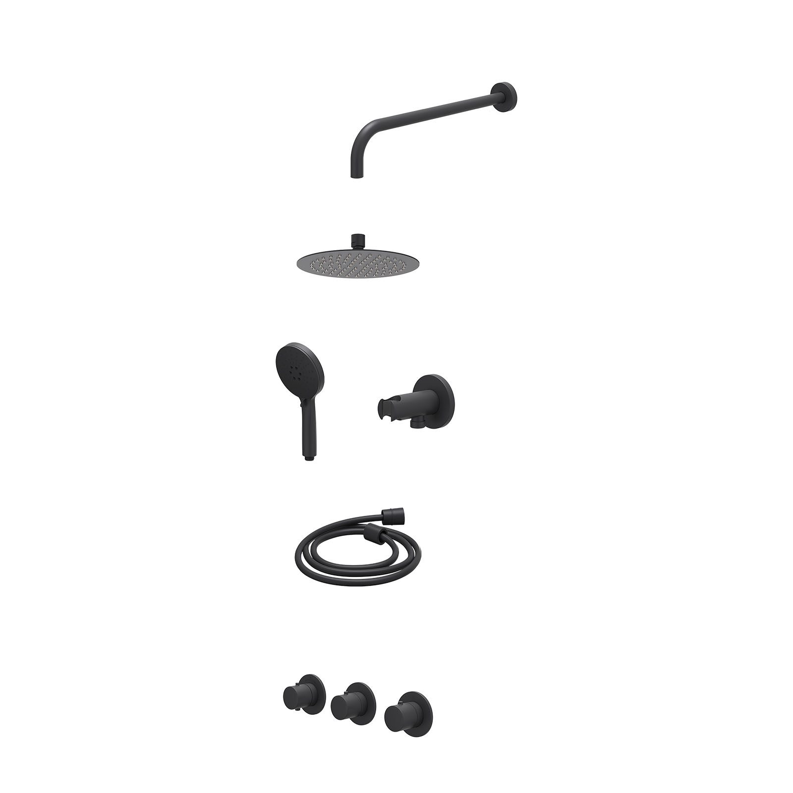 IVY Bond Regendoucheset inbouw 2 stopkranen - 20cm slim - wandarm - wandhouder - 3-standen - excl. inbouwbox - Mat zwart