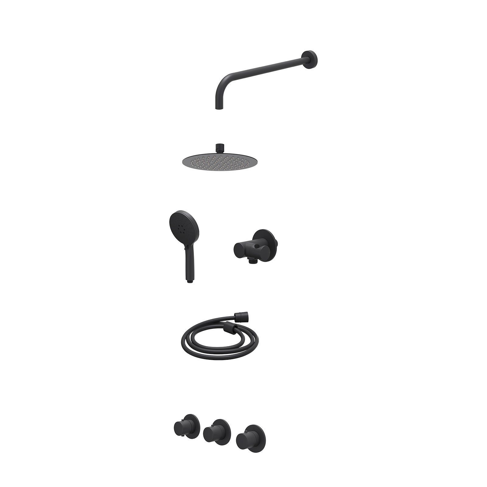 IVY Bond Regendoucheset inbouw 2 stopkranen - 20cm slim - wandarm - verstelbare steun - 3-standen - excl. inbouwbox - Mat zwart