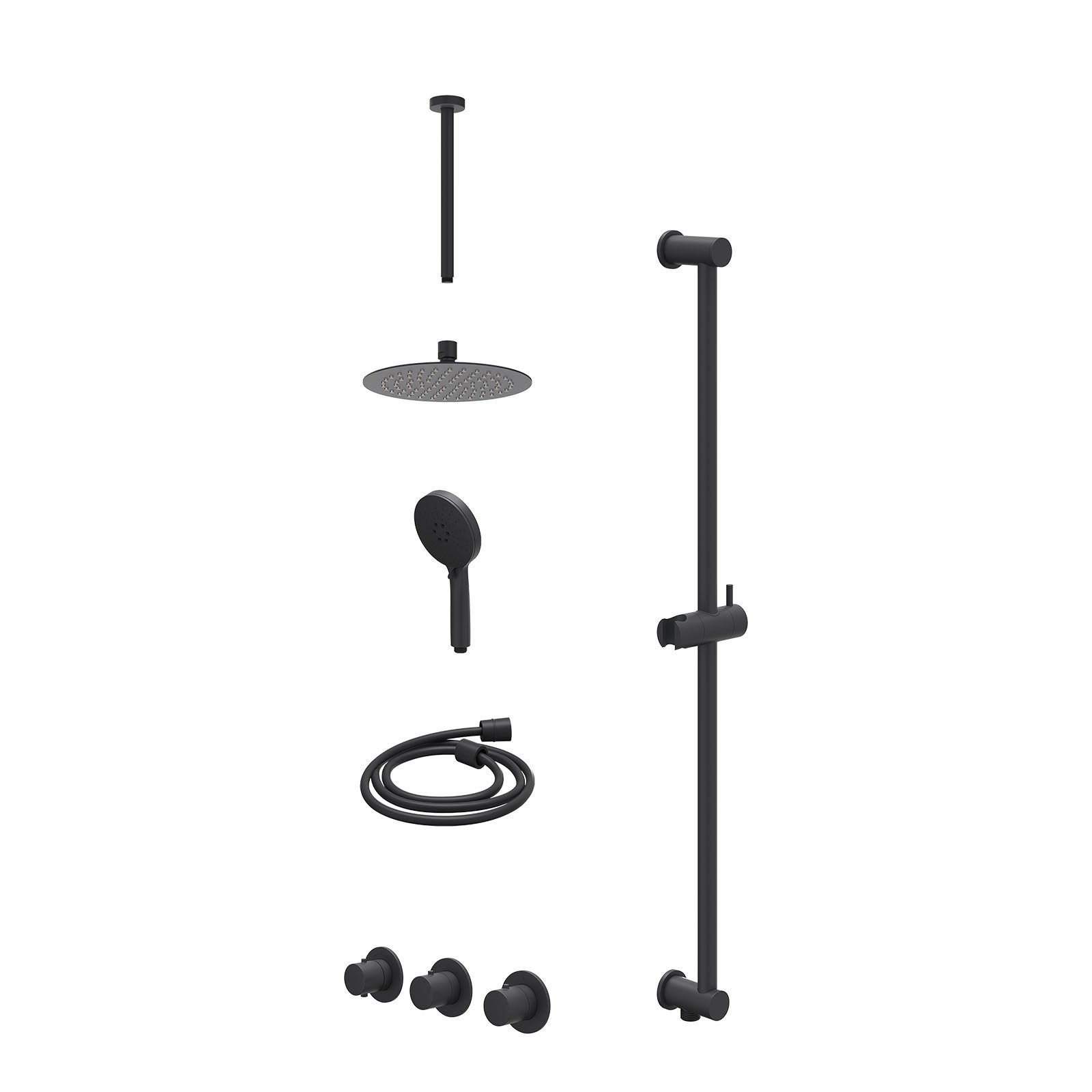 IVY Bond Regendoucheset inbouw 2 stopkranen - 20cm slim - plafond 30cm - glijstang - 3-standen - excl. inbouwbox - Mat zwart