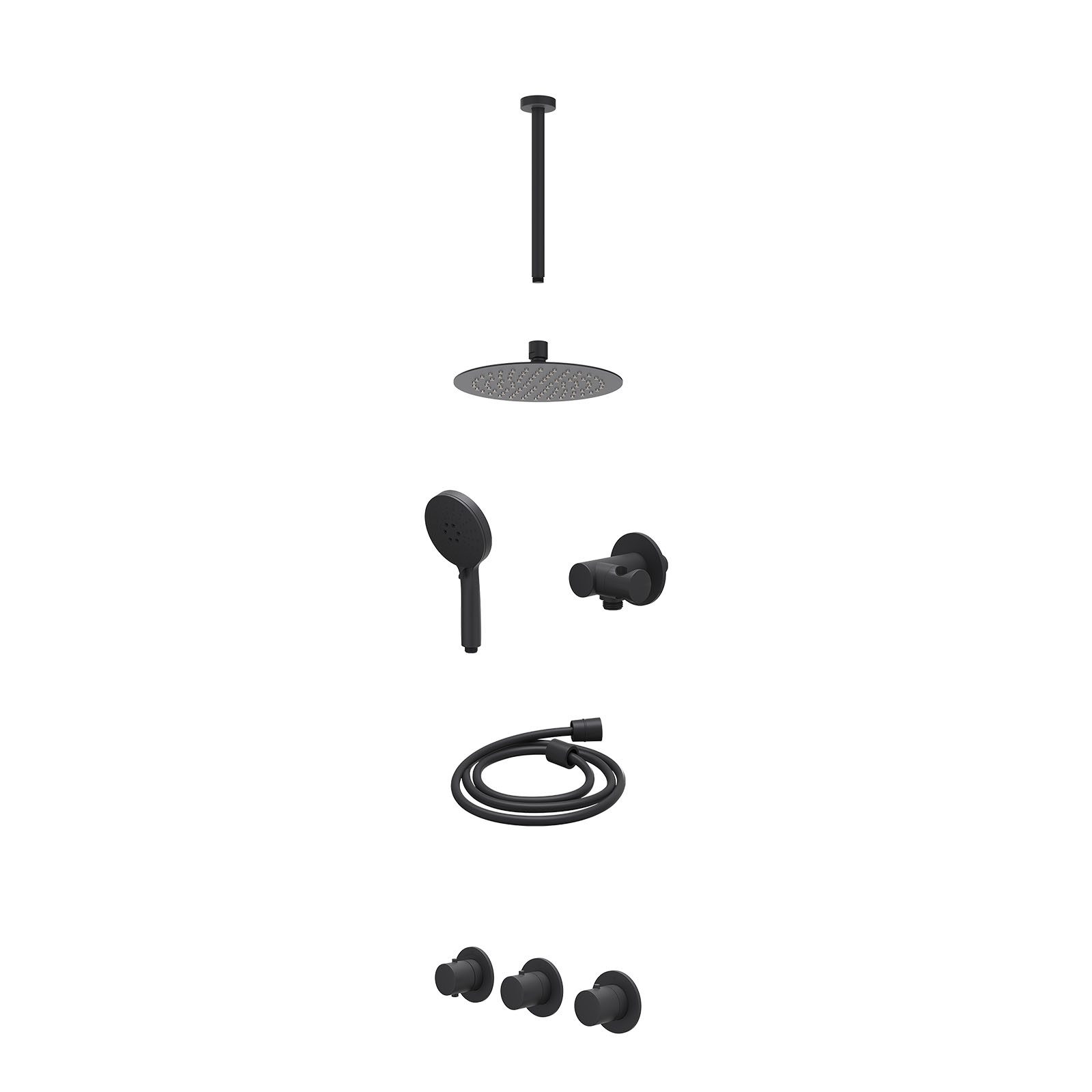 IVY Bond Regendoucheset inbouw 2 stopkranen - 20cm slim - plafond 30cm - verstelbare steun - 3-standen - excl. inbouwbox - Mat zwart