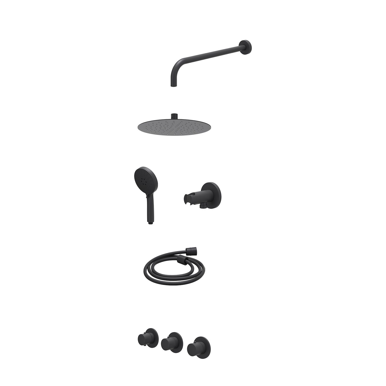 IVY Bond Regendoucheset inbouw 2 stopkranen - 25cm slim - wandarm - wandhouder - 3-standen - excl. inbouwbox - Mat zwart