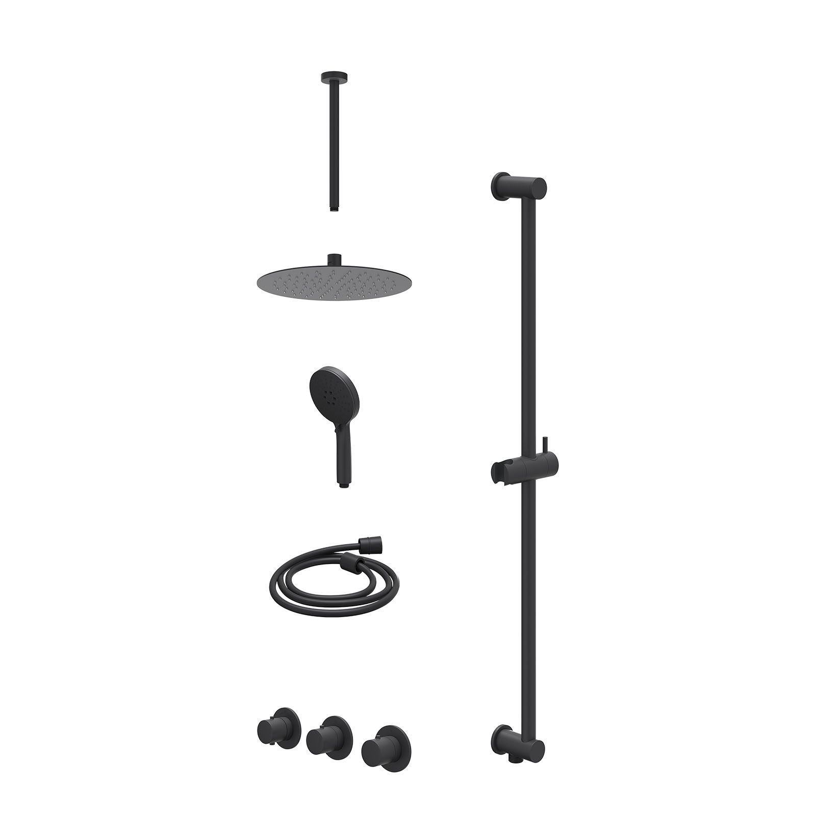 IVY Bond Regendoucheset inbouw 2 stopkranen - 25cm slim - plafond 30cm - glijstang - 3-standen - excl. inbouwbox - Mat zwart