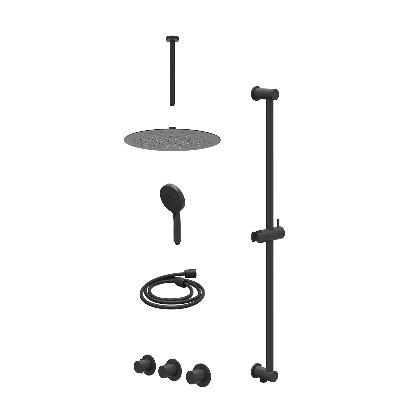 IVY Bond Regendoucheset inbouw 2 stopkranen - 30cm slim - plafond 30cm - glijstang - 3-standen - excl. inbouwbox - Mat zwart