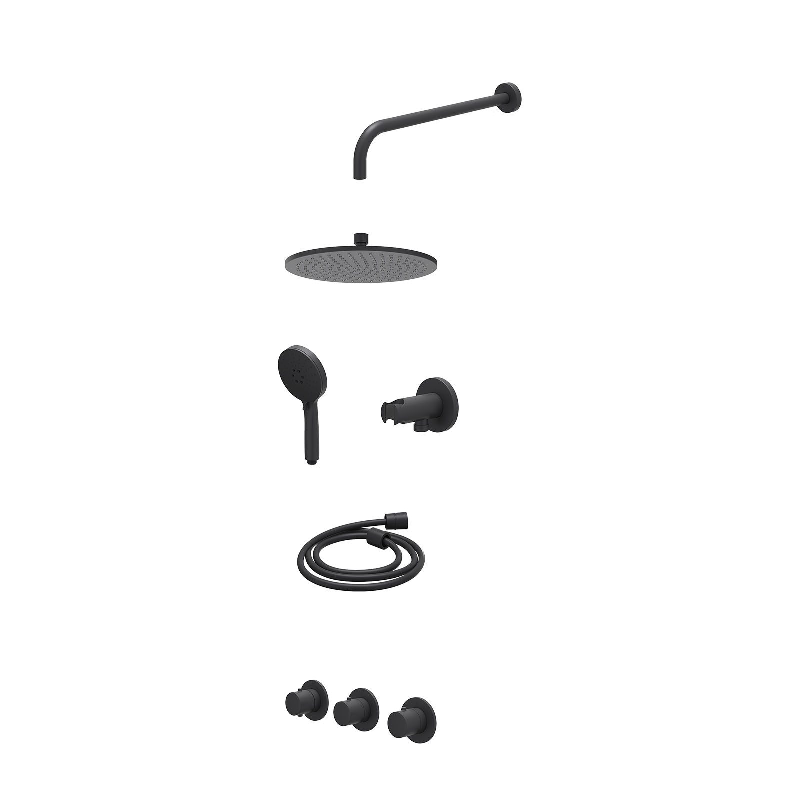 IVY Bond Regendoucheset inbouw 2 stopkranen - 25cm medium - wandarm - wandhouder - 3-standen - excl. inbouwbox - Mat zwart