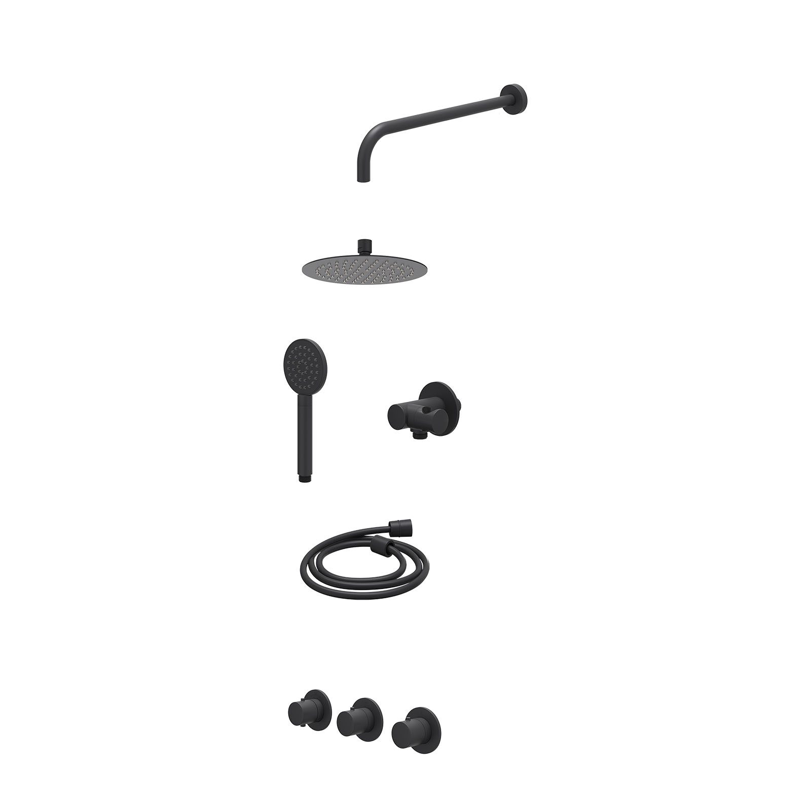IVY Bond Regendoucheset inbouw 2 stopkranen - 20cm slim - wandarm - verstelbare steun - satin spray - excl. inbouwbox - Mat zwart