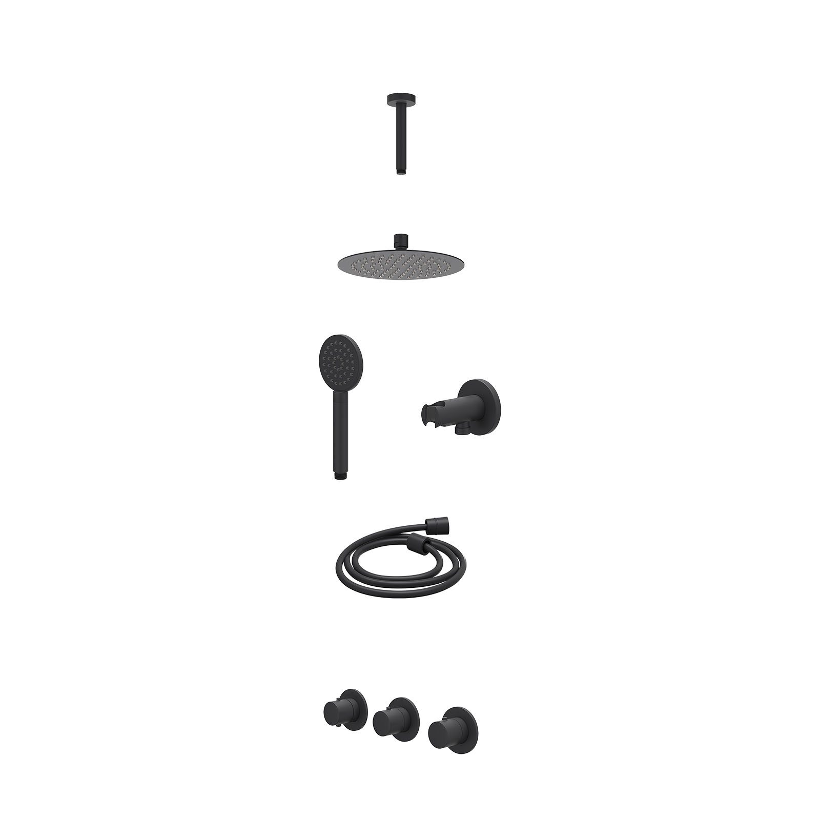 IVY Bond Regendoucheset inbouw 2 stopkranen - 20cm slim - plafond 15cm - wandhouder - satin spray - excl. inbouwbox - Mat zwart