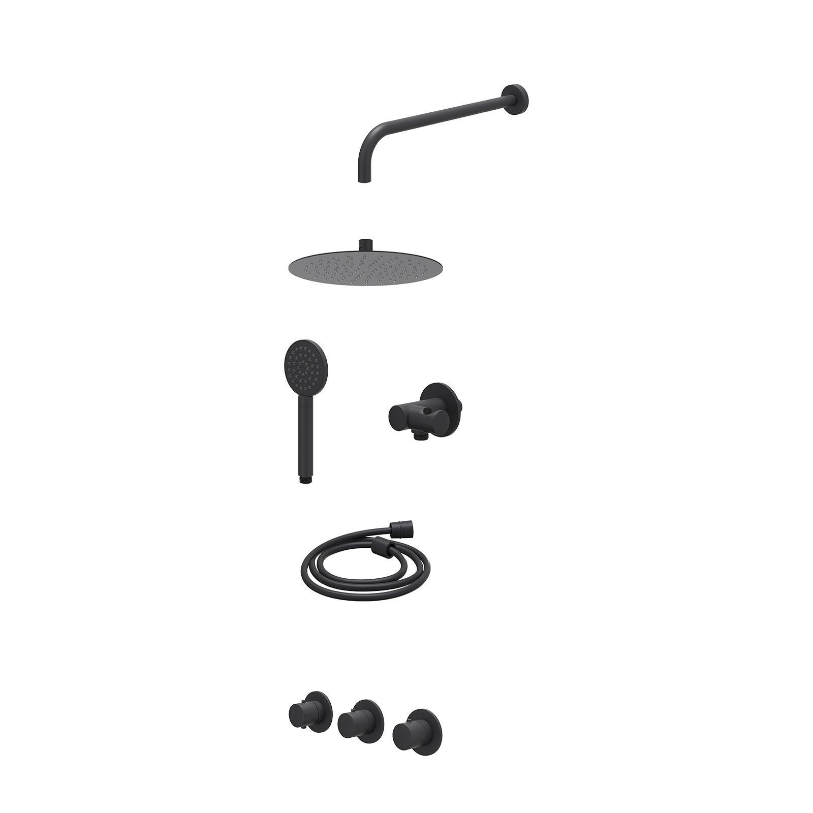 IVY Bond Regendoucheset inbouw 2 stopkranen - 25cm slim - wandarm - verstelbare steun - satin spray - excl. inbouwbox - Mat zwart