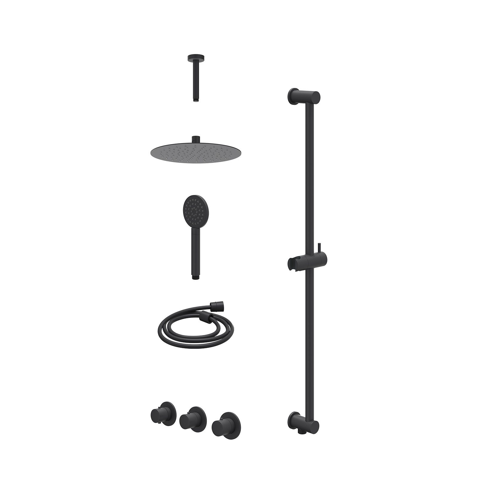IVY Bond Regendoucheset inbouw 2 stopkranen - 25cm slim - plafond 15cm - glijstang - satin spray - excl. inbouwbox - Mat zwart