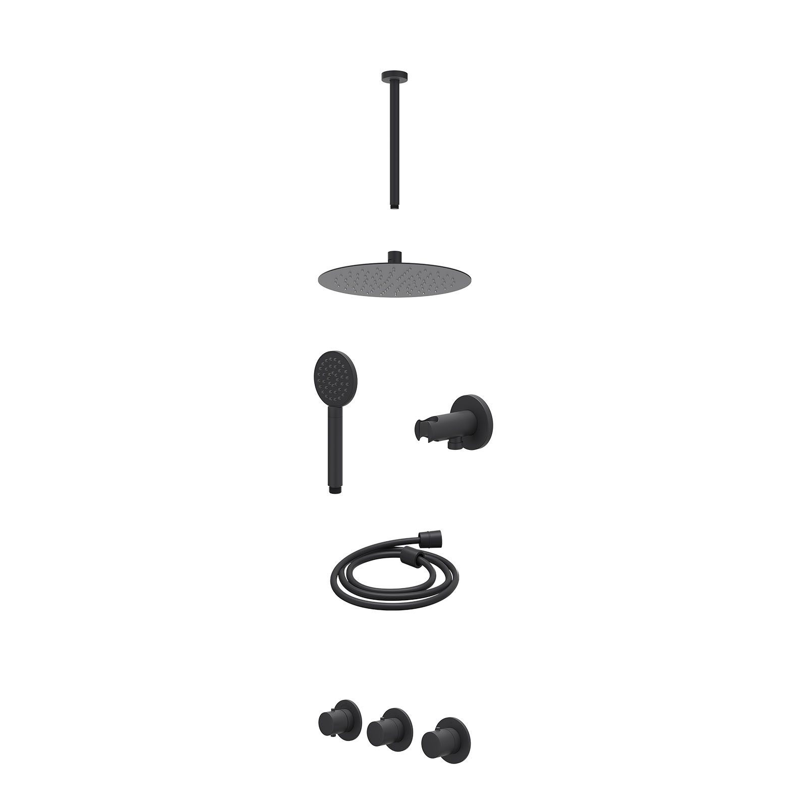 IVY Bond Regendoucheset inbouw 2 stopkranen - 25cm slim - plafond 30cm - wandhouder - satin spray - excl. inbouwbox - Mat zwart