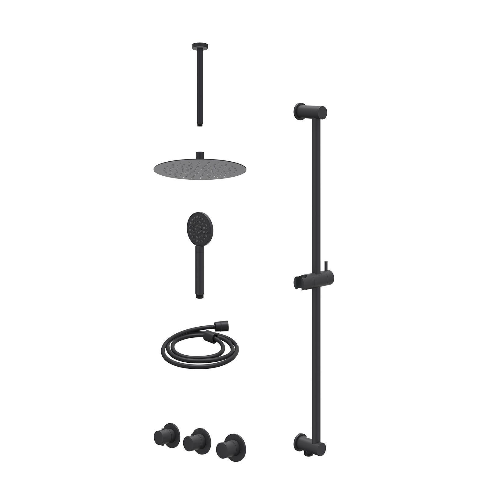 IVY Bond Regendoucheset inbouw 2 stopkranen - 25cm slim - plafond 30cm - glijstang - satin spray - excl. inbouwbox - Mat zwart