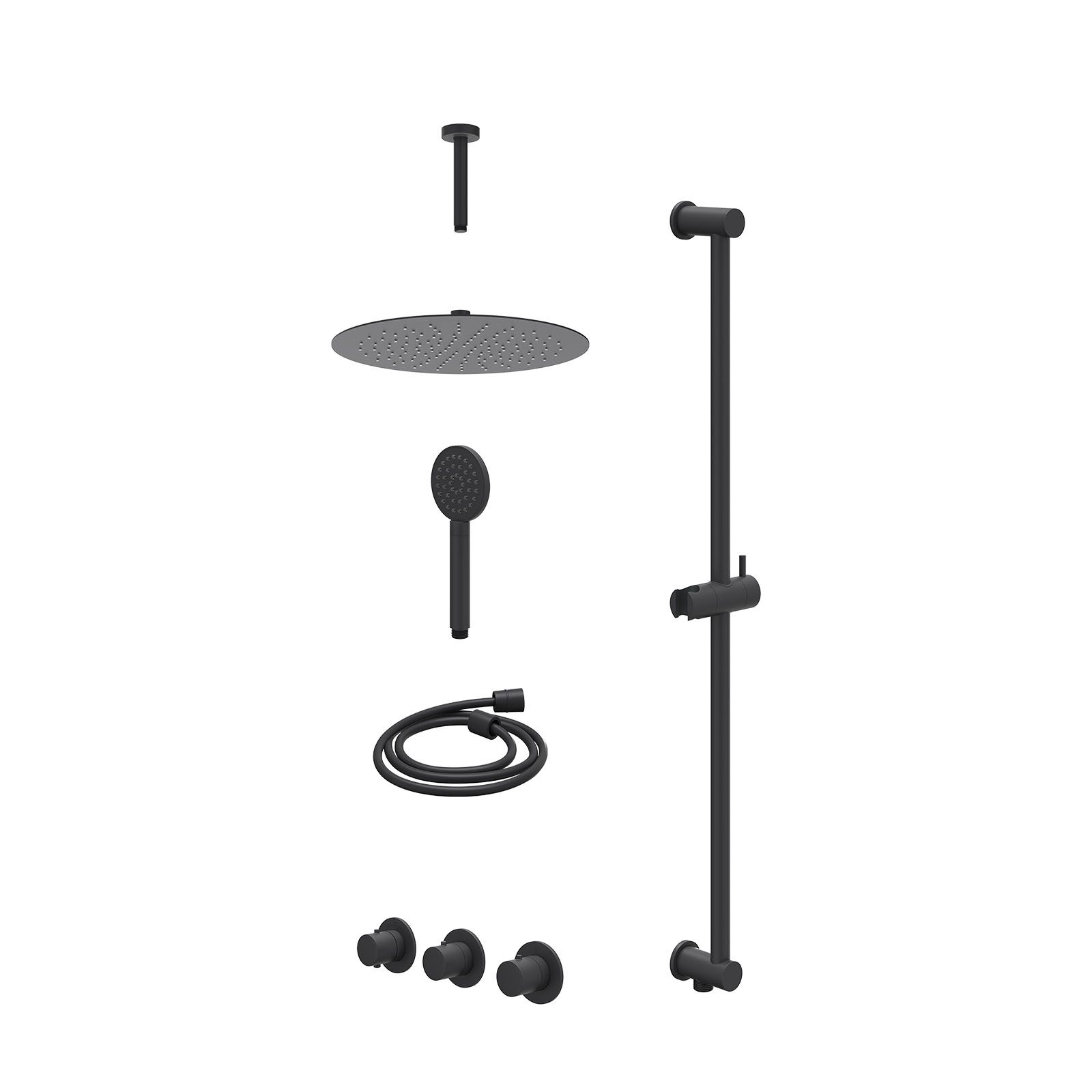 IVY Bond Regendoucheset inbouw 2 stopkranen - 30cm slim - plafond 15cm - glijstang - satin spray - excl. inbouwbox - Mat zwart