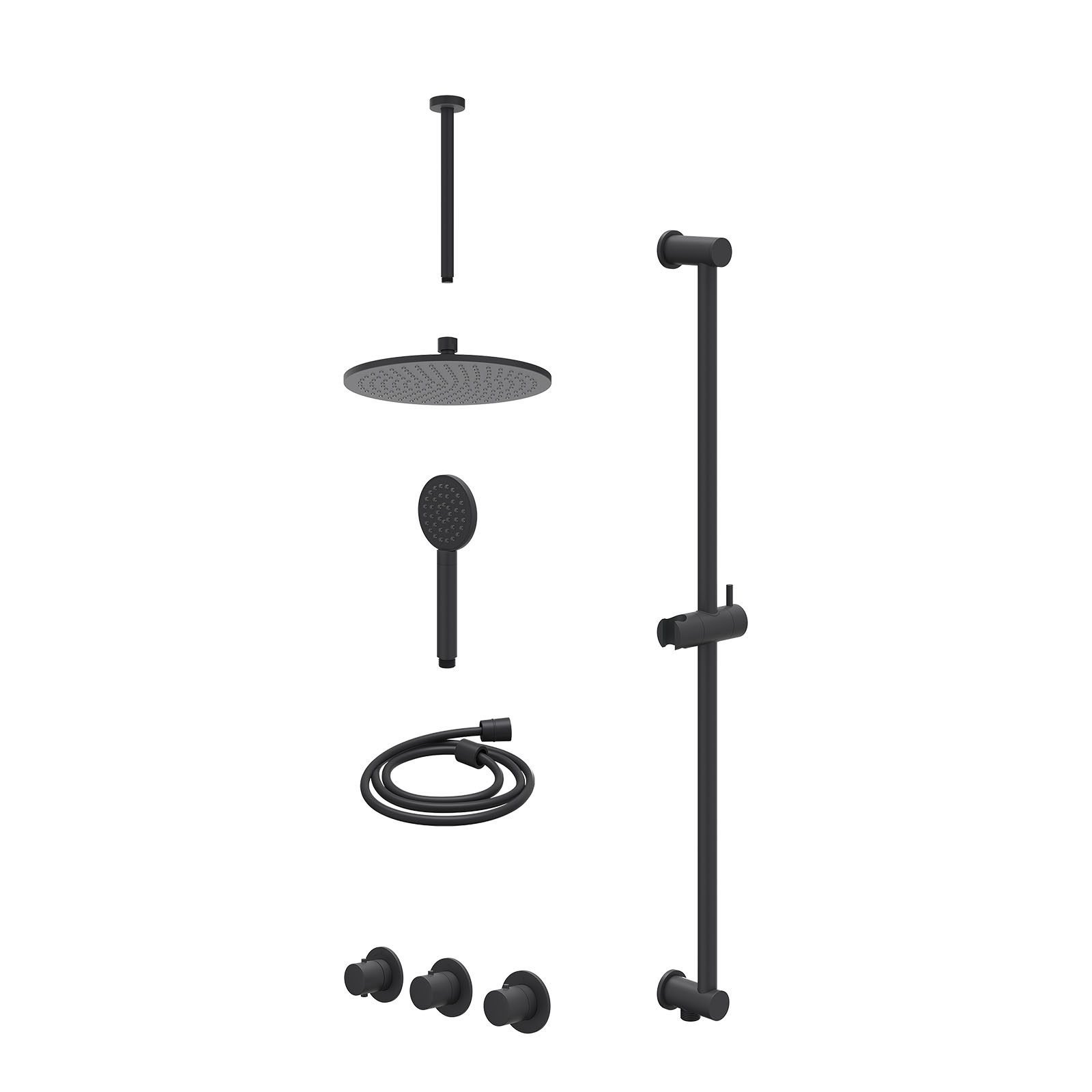 IVY Bond Regendoucheset inbouw 2 stopkranen - 25cm medium - plafond 30cm - glijstang - satin spray - excl. inbouwbox - Mat zwart