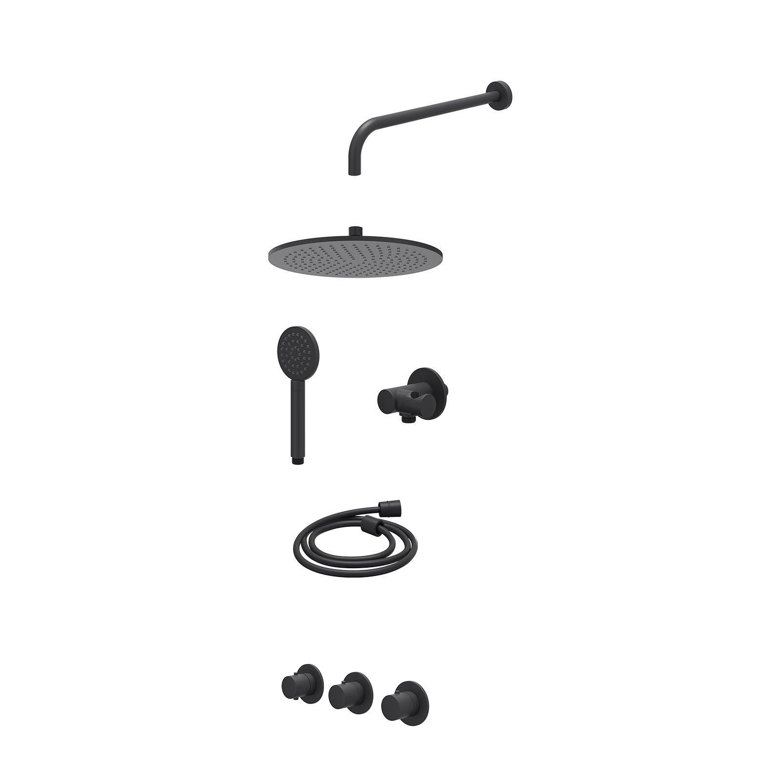 IVY Bond Regendoucheset inbouw 2 stopkranen - 30cm medium - wandarm - verstelbare steun - satin spray - excl. inbouwbox - Mat zwart