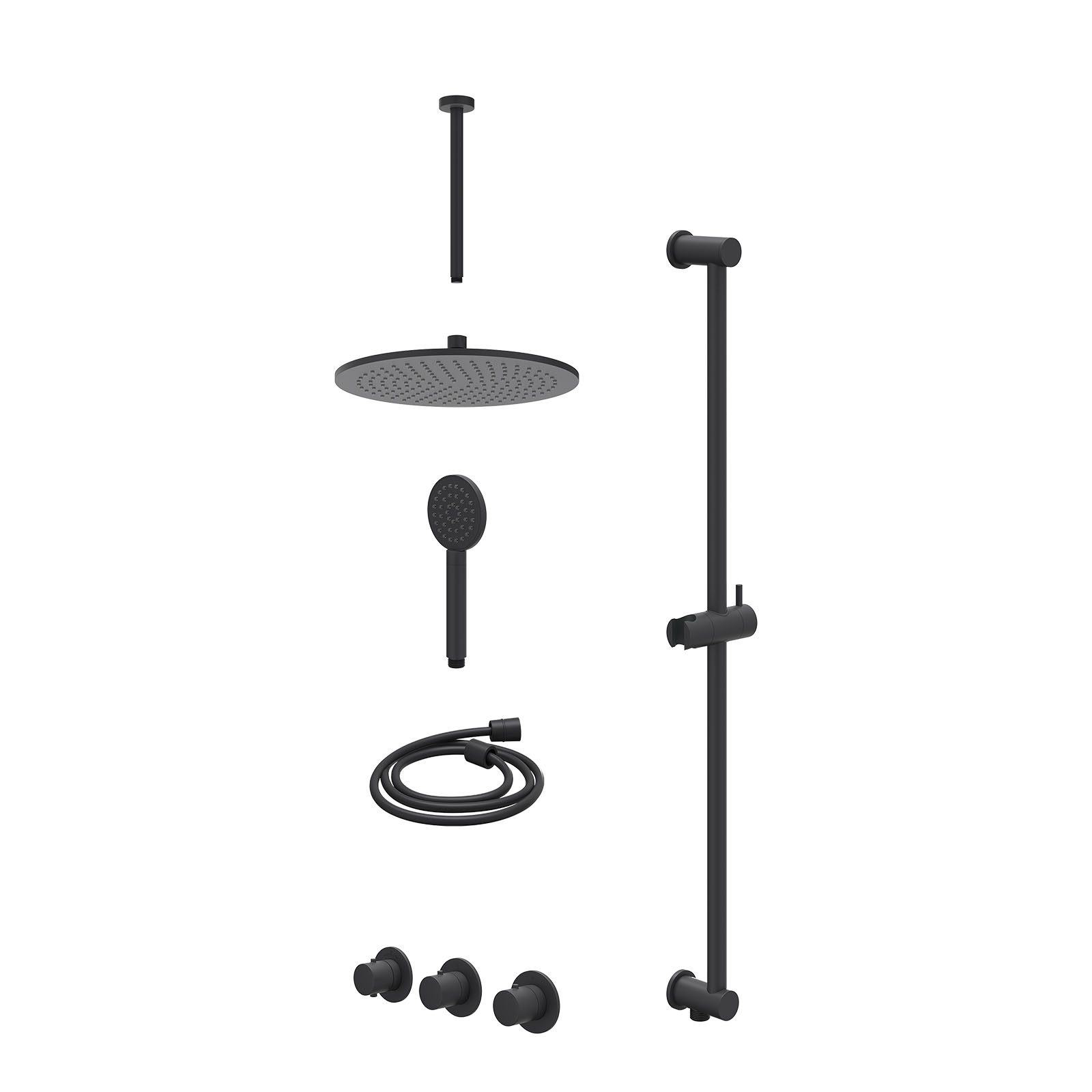 IVY Bond Regendoucheset inbouw 2 stopkranen - 30cm medium - plafond 30cm - glijstang - satin spray - excl. inbouwbox - Mat zwart