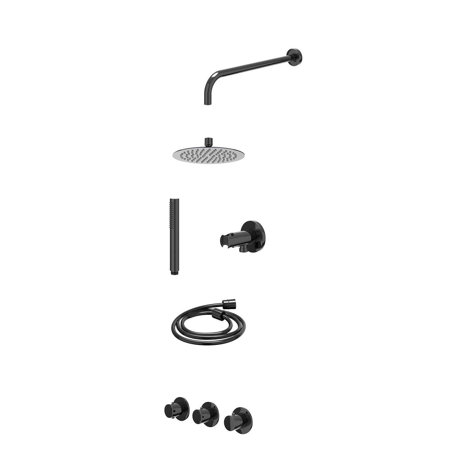 IVY Bond Regendoucheset inbouw 2 stopkranen - 20cm slim - wandarm - wandhouder - staafhanddouche - excl. inbouwbox - Zwart chroom