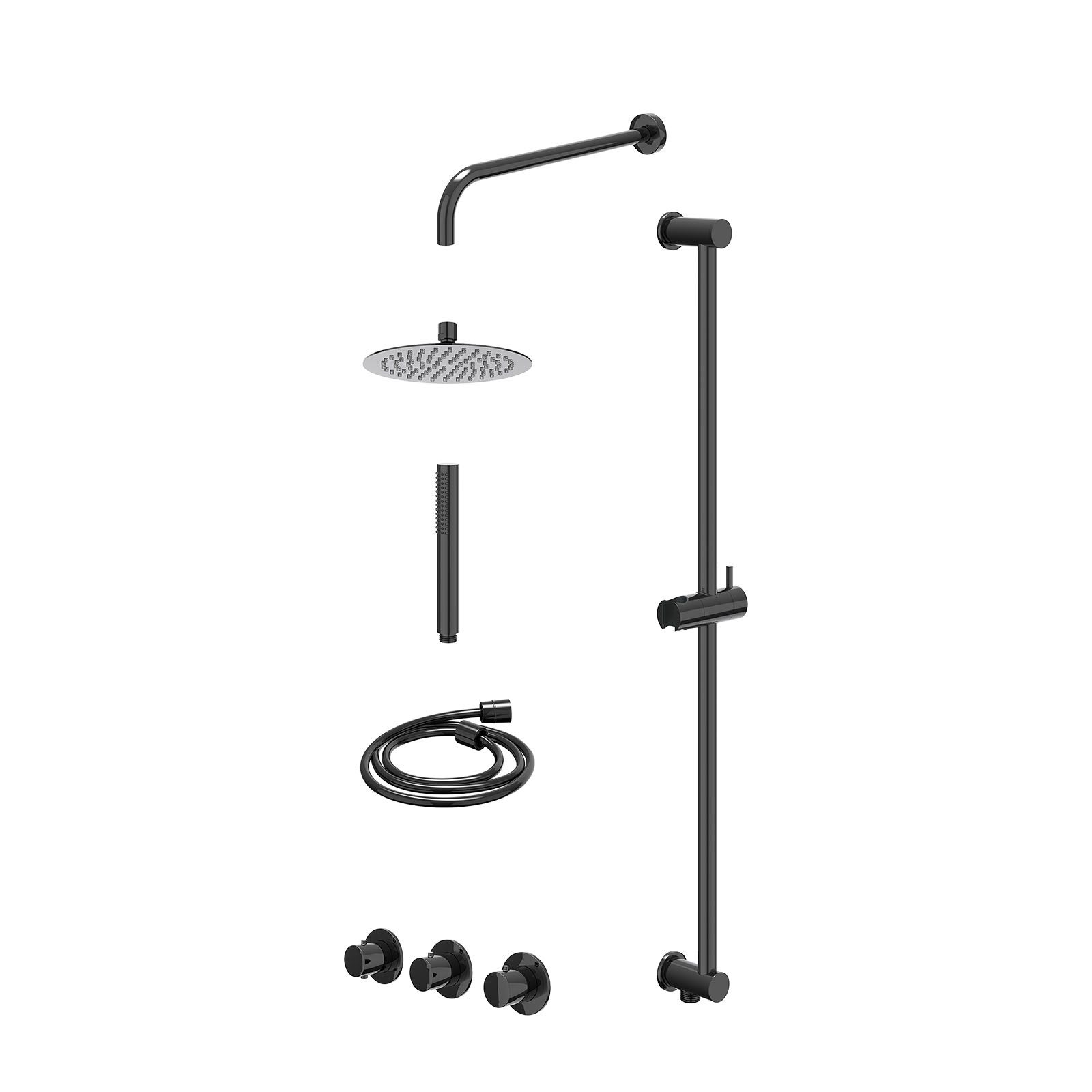 IVY Bond Regendoucheset inbouw 2 stopkranen - 20cm slim - wandarm - glijstang - staafhanddouche - excl. inbouwbox - Zwart chroom