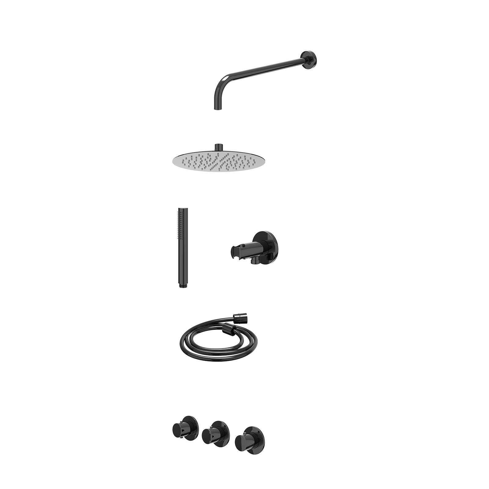 IVY Bond Regendoucheset inbouw 2 stopkranen - 25cm slim - wandarm - wandhouder - staafhanddouche - excl. inbouwbox - Zwart chroom