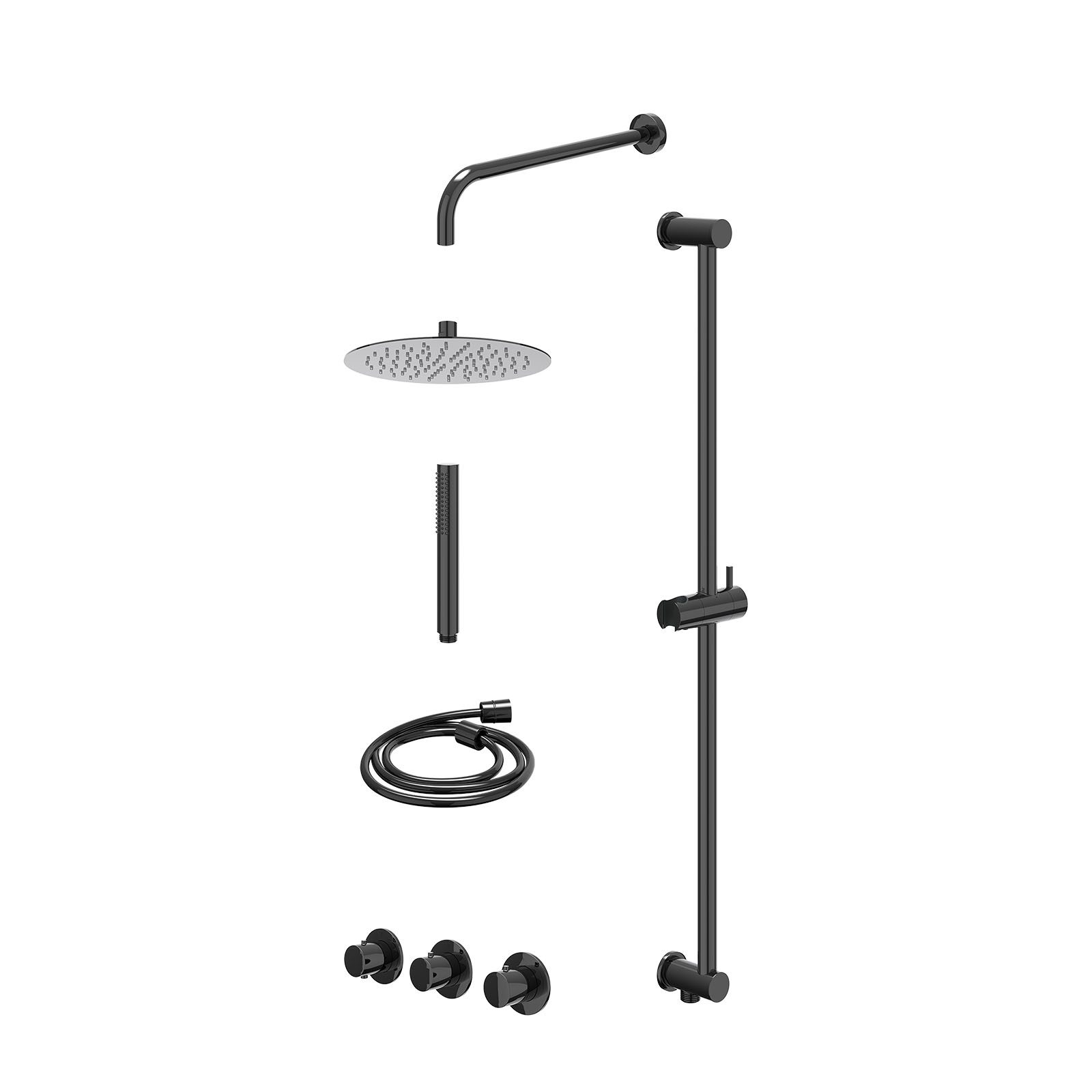 IVY Bond Regendoucheset inbouw 2 stopkranen - 25cm slim - wandarm - glijstang - staafhanddouche - excl. inbouwbox - Zwart chroom