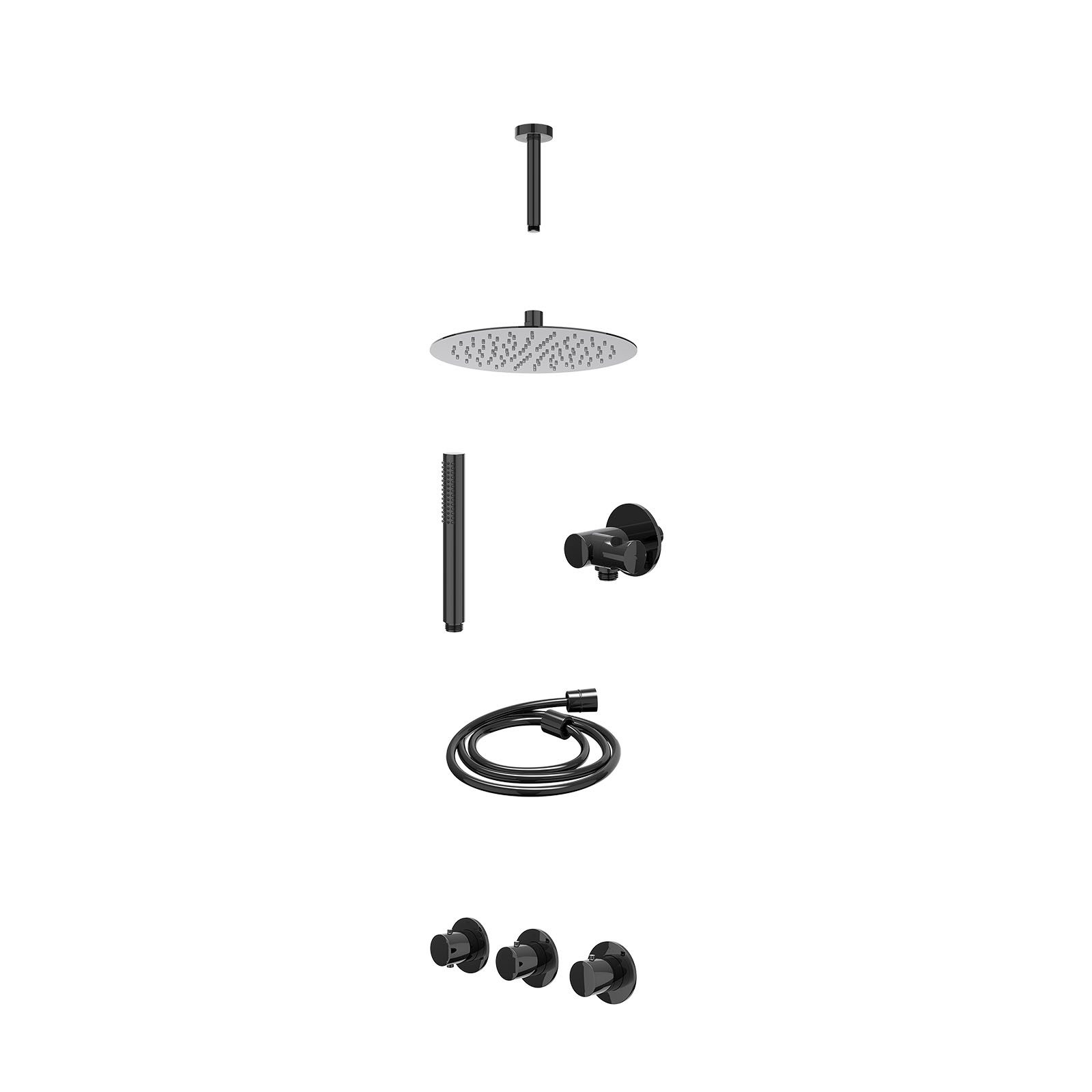 IVY Bond Regendoucheset inbouw 2 stopkranen - 25cm slim - plafond 15cm - verstelbare steun - staafhanddouche - excl. inbouwbox - Zwart chroom