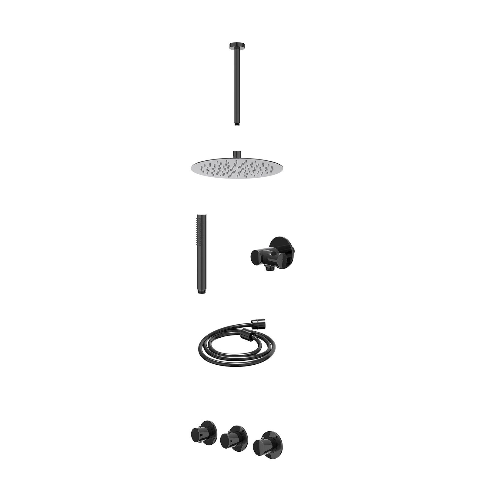 IVY Bond Regendoucheset inbouw 2 stopkranen - 25cm slim - plafond 30cm - verstelbare steun - staafhanddouche - excl. inbouwbox - Zwart chroom