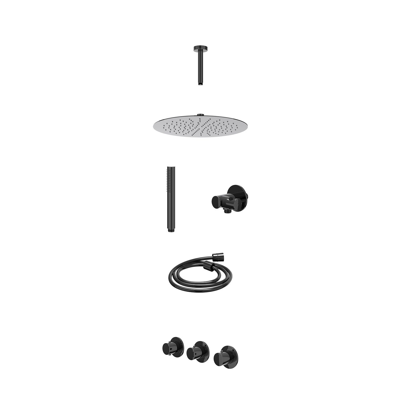 IVY Bond Regendoucheset inbouw 2 stopkranen - 30cm slim - plafond 15cm - verstelbare steun - staafhanddouche - excl. inbouwbox - Zwart chroom