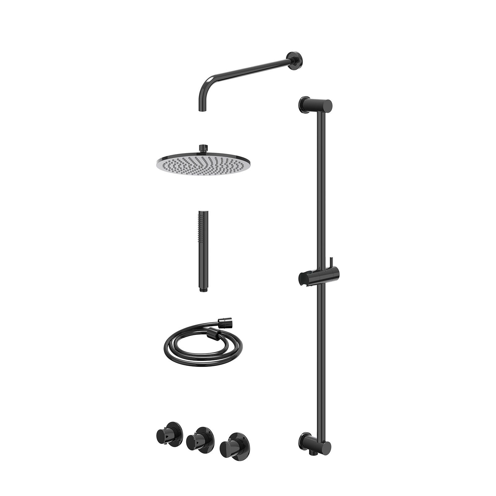 IVY Bond Regendoucheset inbouw 2 stopkranen - 25cm medium - wandarm - glijstang - staafhanddouche - excl. inbouwbox - Zwart chroom