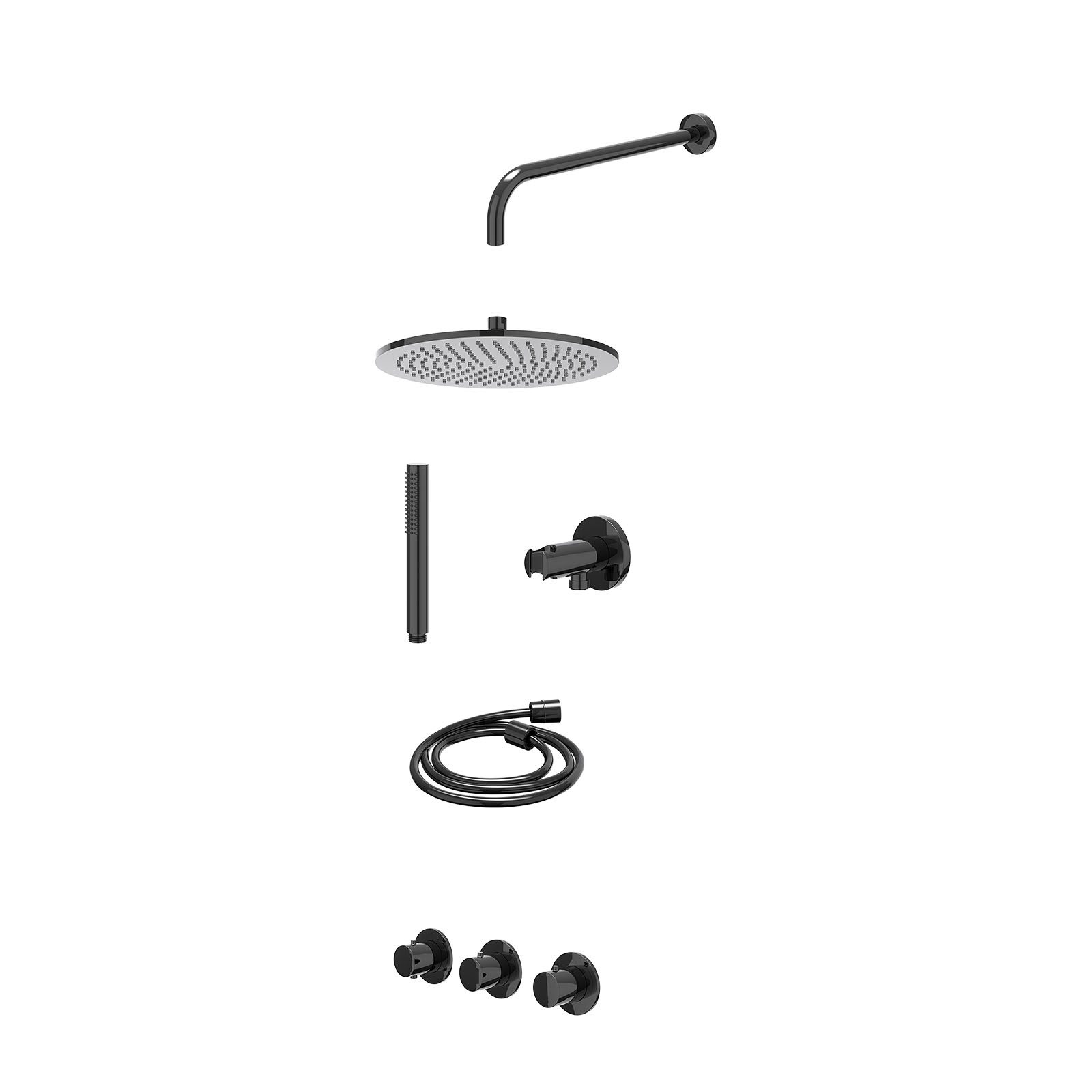 IVY Bond Regendoucheset inbouw 2 stopkranen - 30cm medium - wandarm - wandhouder - staafhanddouche - excl. inbouwbox - Zwart chroom