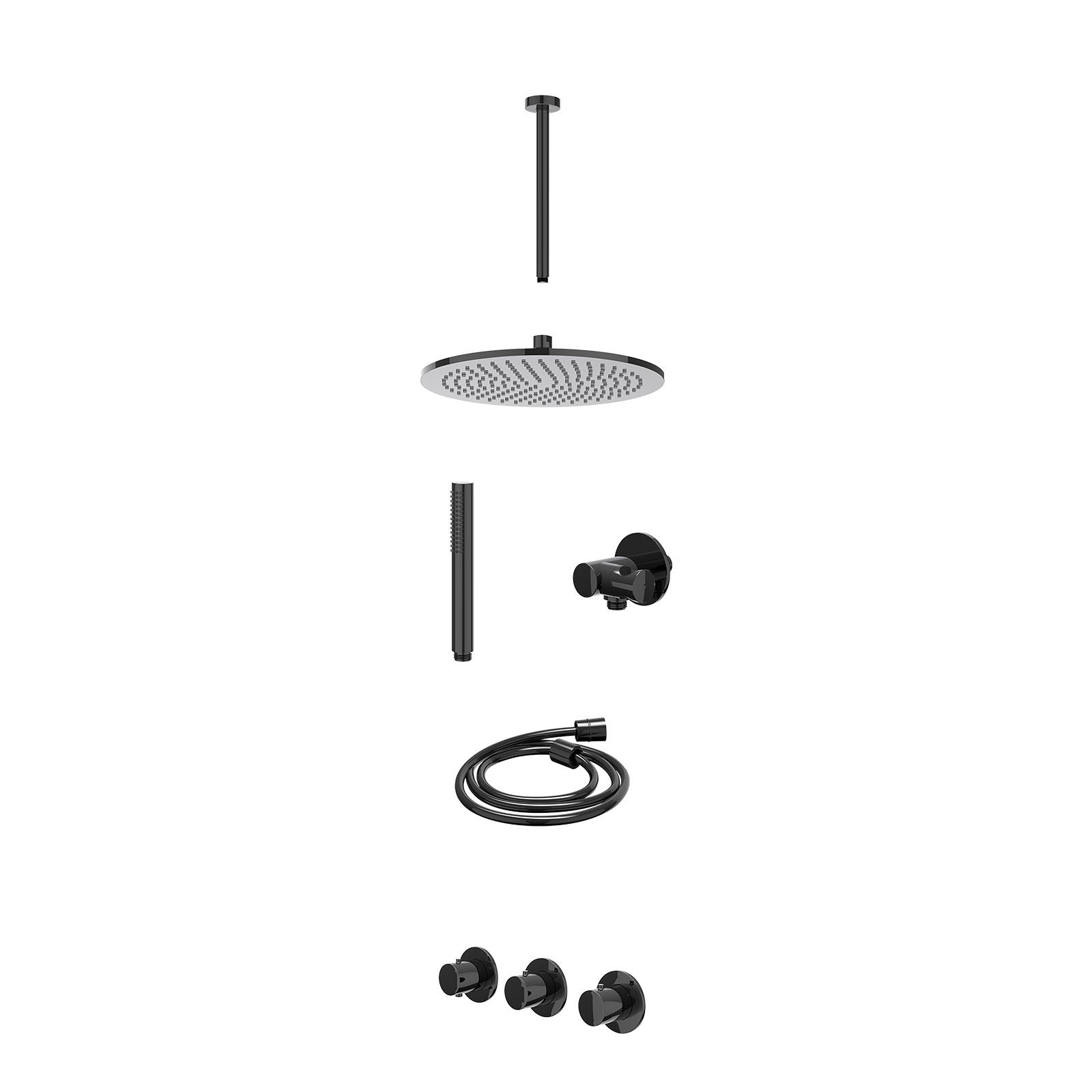 IVY Bond Regendoucheset inbouw 2 stopkranen - 30cm medium - plafond 30cm - verstelbare steun - staafhanddouche - excl. inbouwbox - Zwart chroom