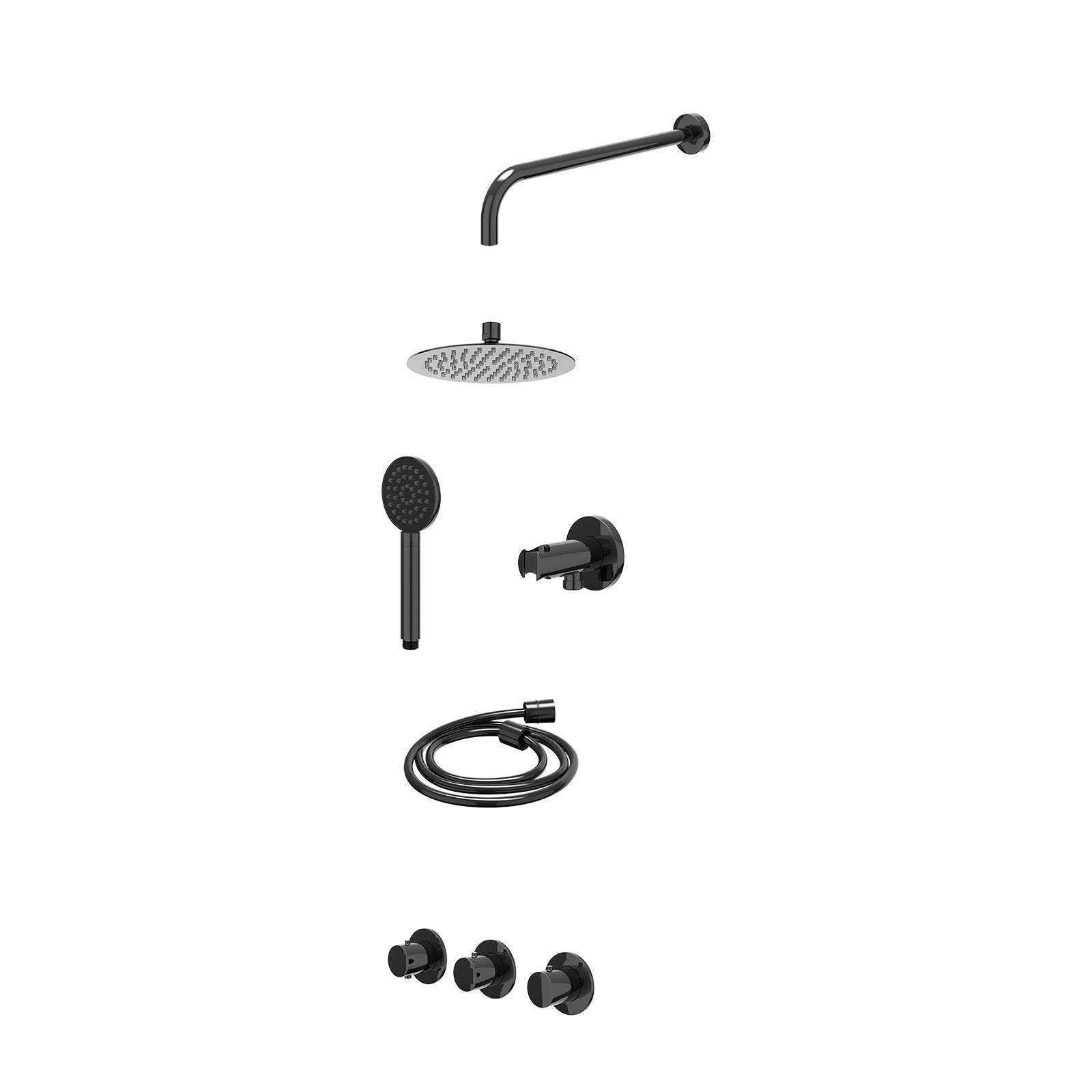 IVY Bond Regendoucheset inbouw 2 stopkranen - 20cm slim - wandarm - wandhouder - satin spray - excl. inbouwbox - Zwart chroom