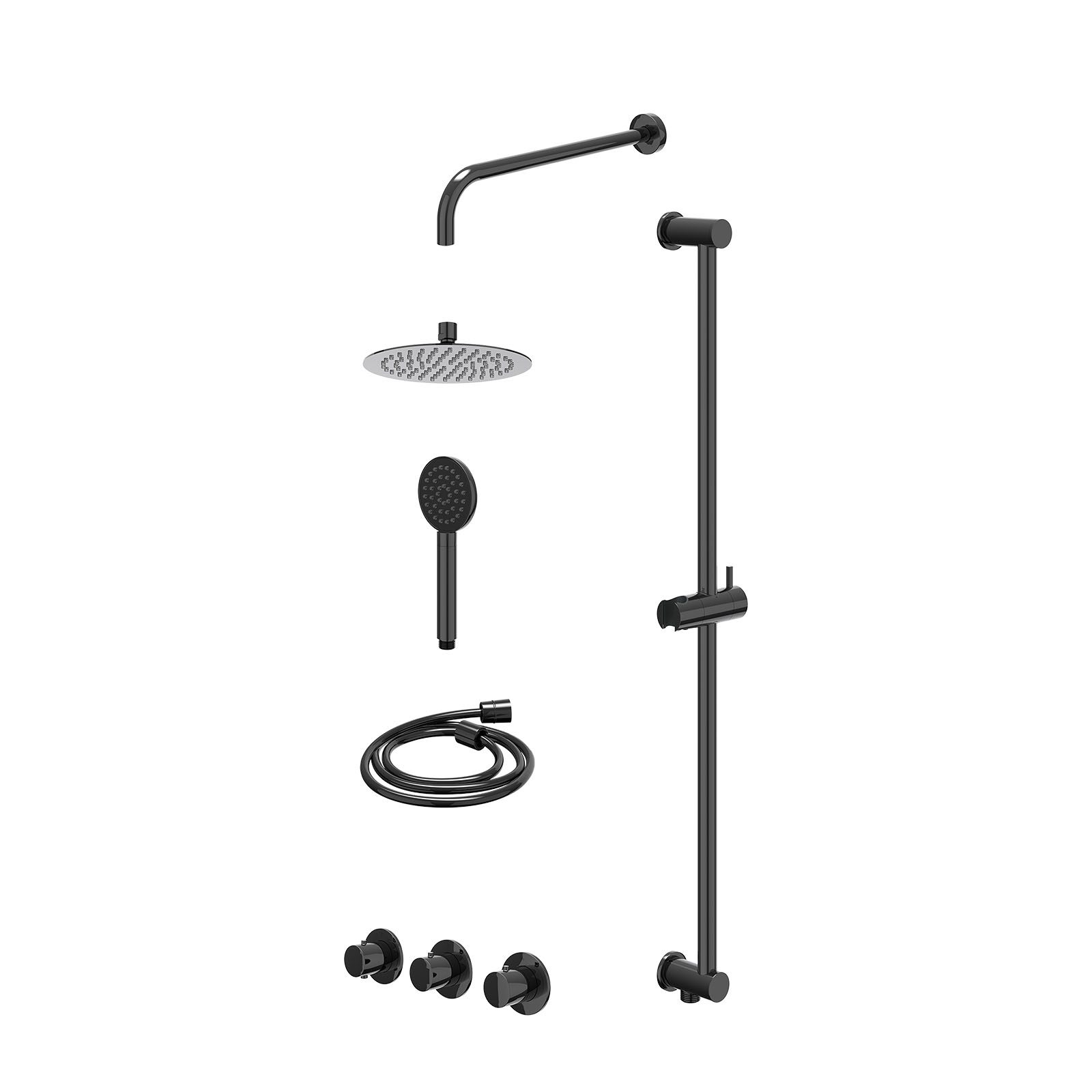 IVY Bond Regendoucheset inbouw 2 stopkranen - 20cm slim - wandarm - glijstang - satin spray - excl. inbouwbox - Zwart chroom