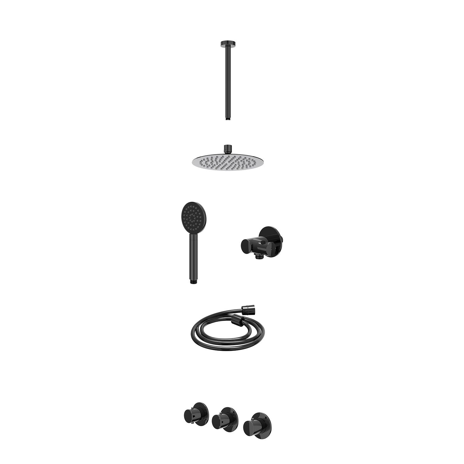 IVY Bond Regendoucheset inbouw 2 stopkranen - 20cm slim - plafond 30cm - verstelbare steun - satin spray - excl. inbouwbox - Zwart chroom