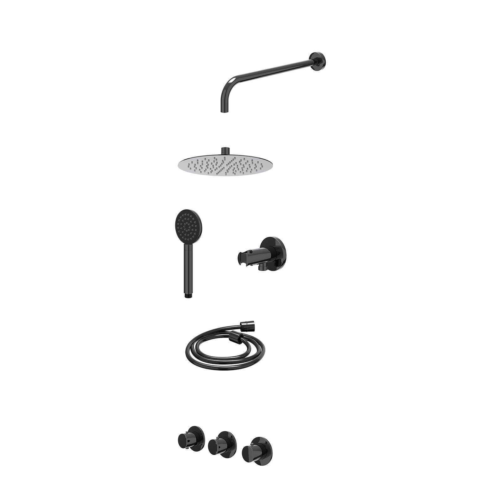 IVY Bond Regendoucheset inbouw 2 stopkranen - 25cm slim - wandarm - wandhouder - satin spray - excl. inbouwbox - Zwart chroom