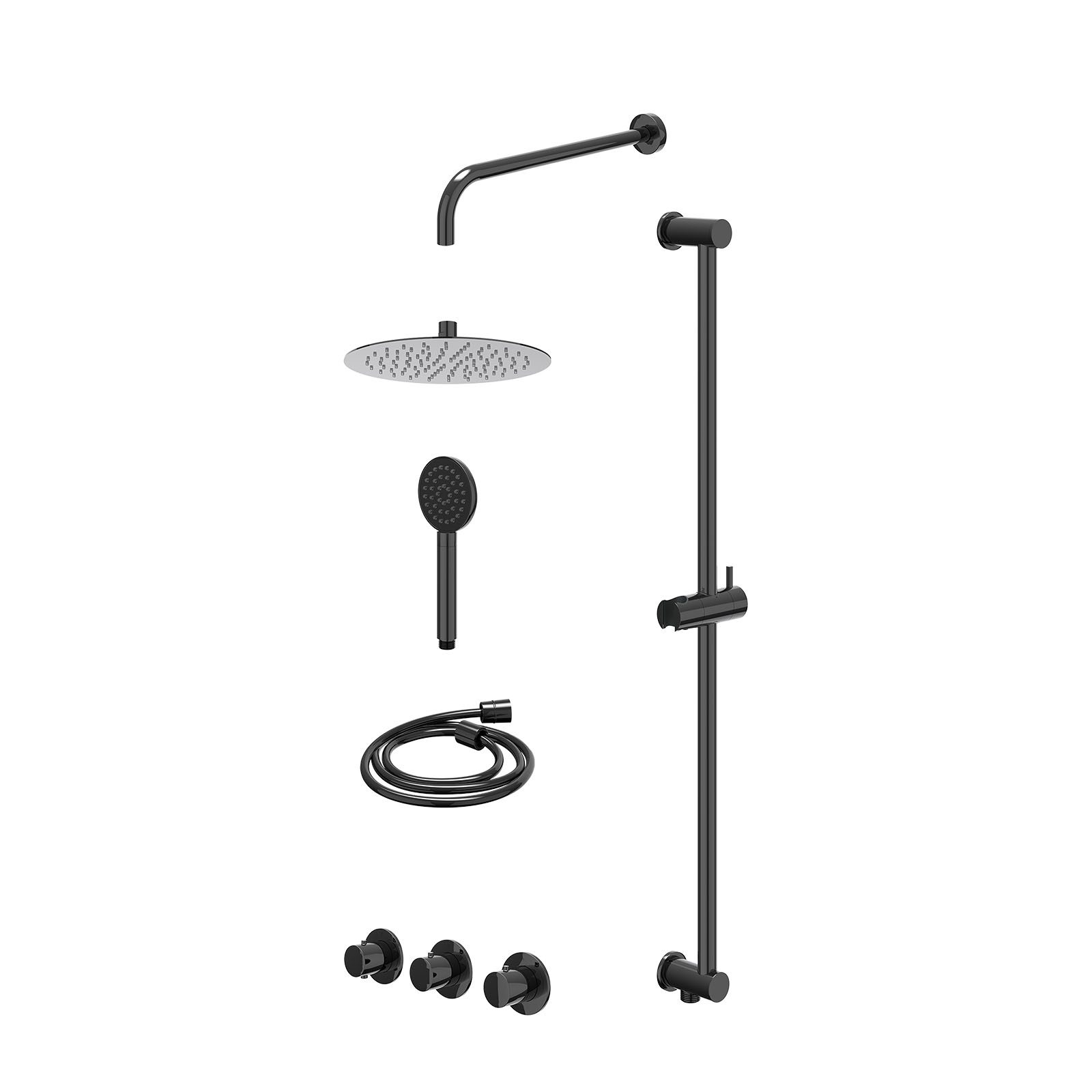 IVY Bond Regendoucheset inbouw 2 stopkranen - 25cm slim - wandarm - glijstang - satin spray - excl. inbouwbox - Zwart chroom